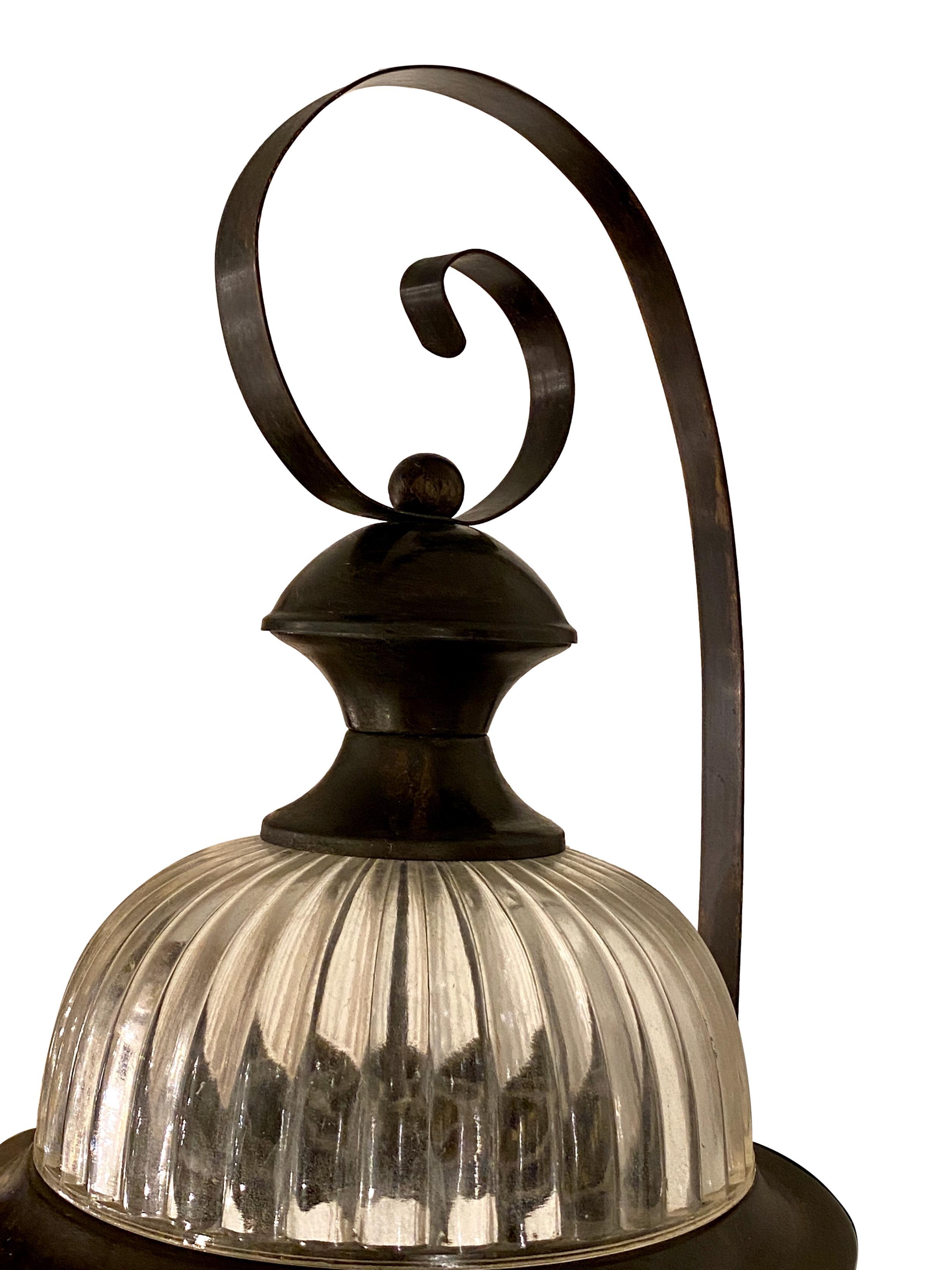 Pair of Bronze Molded Glass Lanterns In Good Condition For Sale In New York, NY