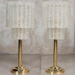 Pair of Bronze and Doria Leuchten tubular Glass Table Lamps, Germany, circa 1960