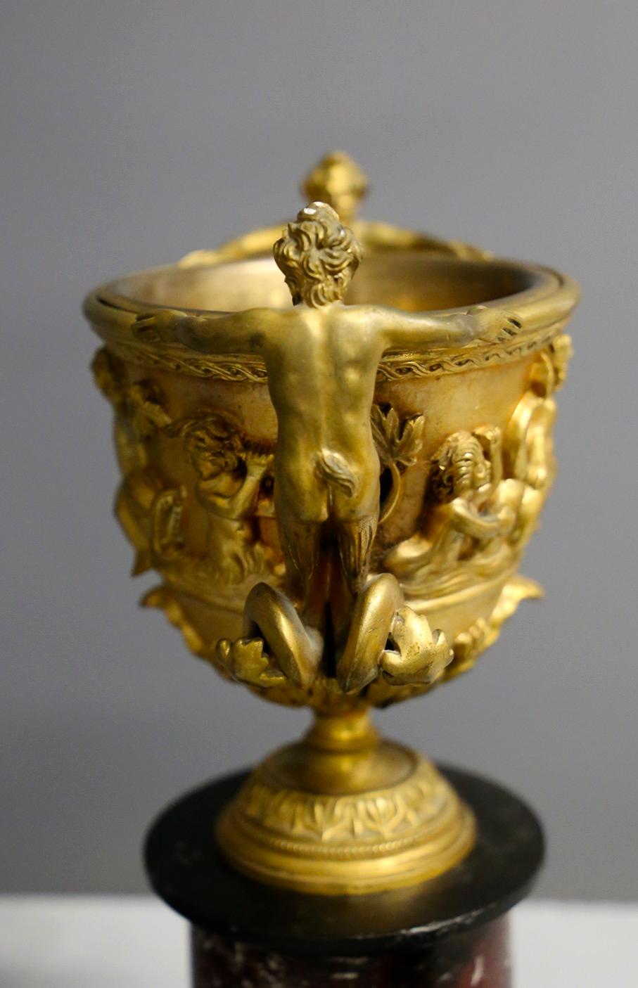French Pair of Bronze and Napoleon III Marble Cups