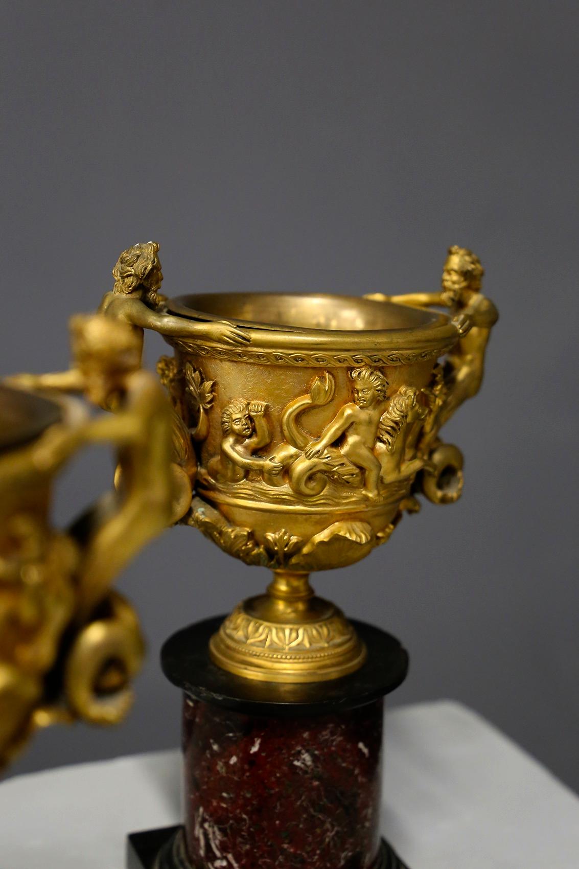 18th Century and Earlier Pair of Bronze and Napoleon III Marble Cups