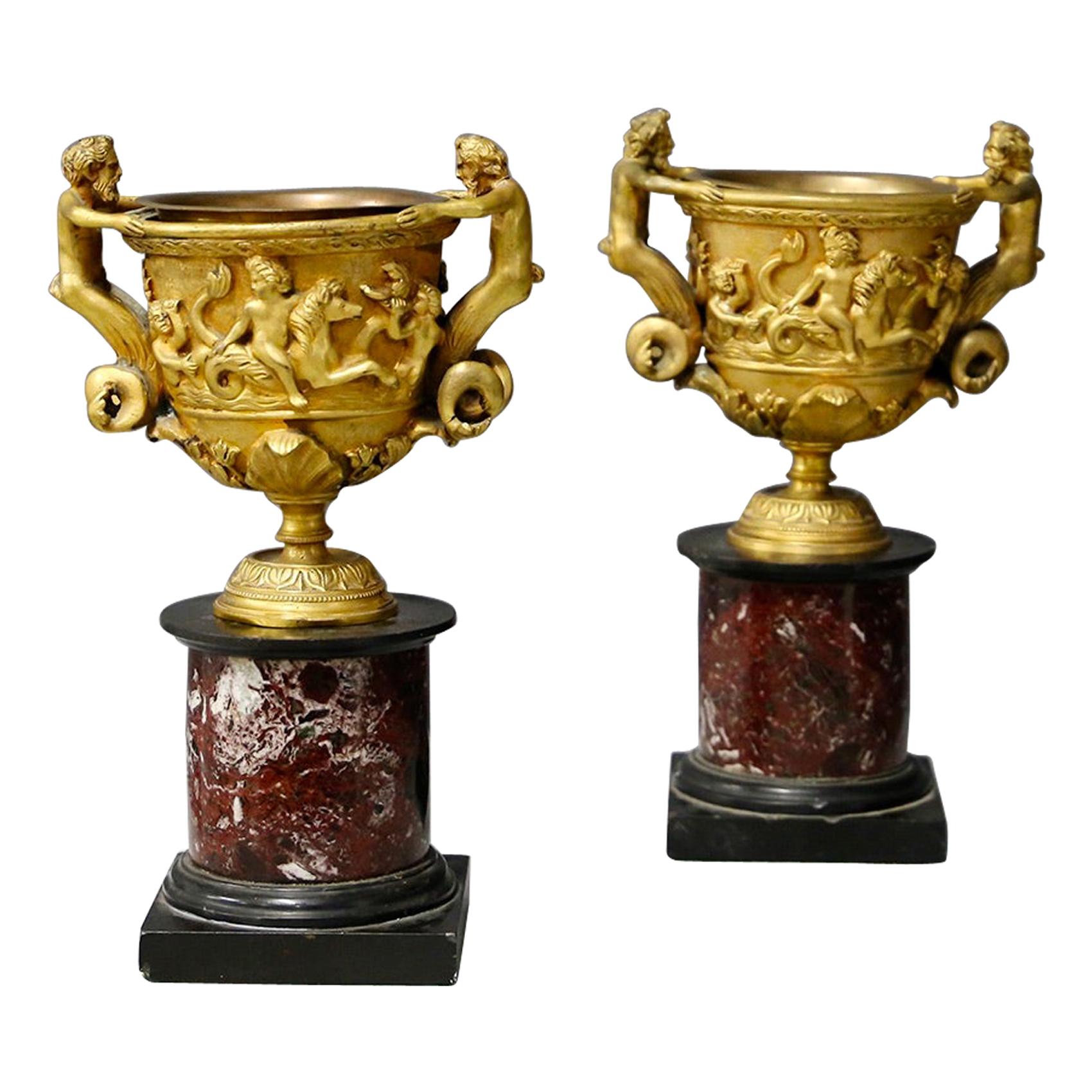 Pair of Bronze and Napoleon III Marble Cups