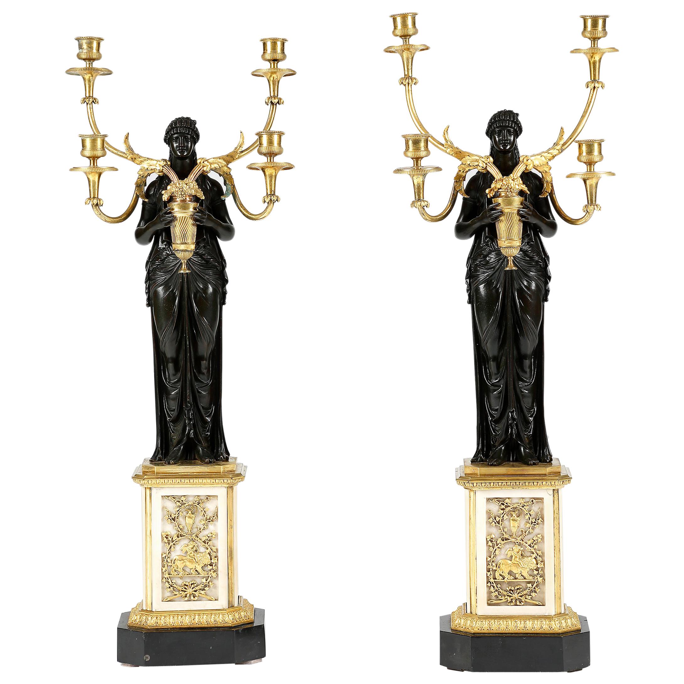 Pair of Bronze and Ormolu Candelabra For Sale