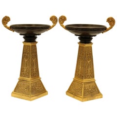 Antique Pair of Bronze and Ormolu Tazzas of Unusual Design