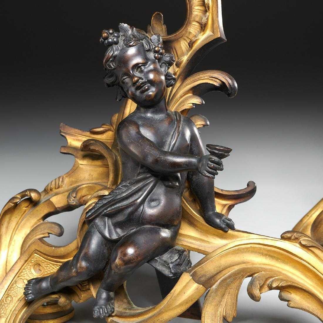 French Pair of Bronze and Ormulu Chenets Modeled after Clodion