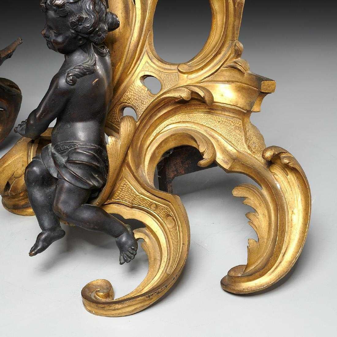 17th Century Pair of Bronze and Ormulu Chenets Modeled after Clodion