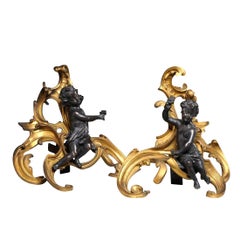 Pair of Bronze and Ormulu Chenets Modeled after Clodion