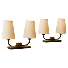 Vintage Pair of Bronze and Rosewood French Table Lamps