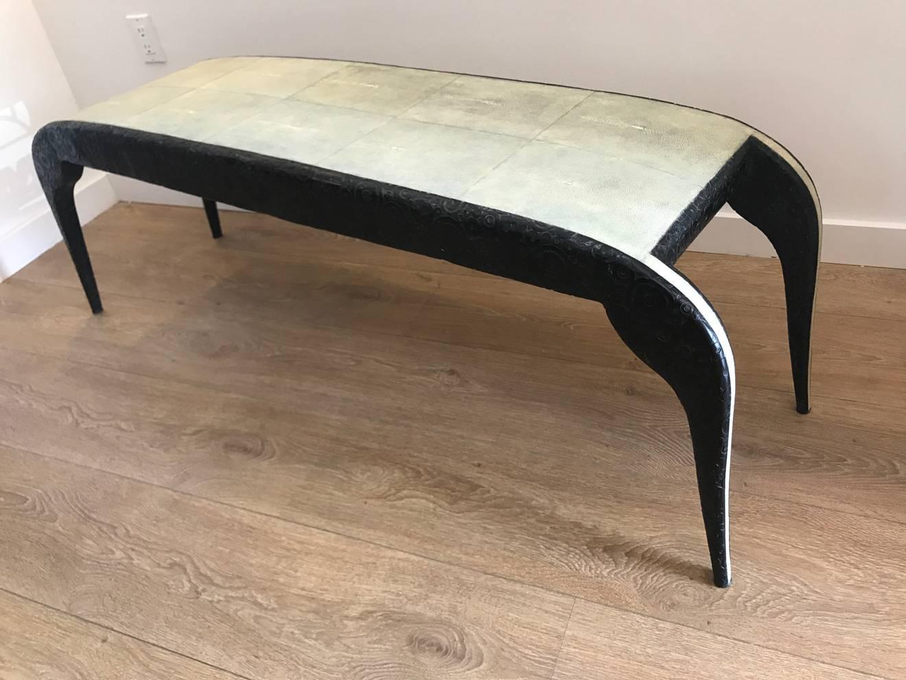 Art Deco Pair of Bronze and Shagreen Benches by R.Y Augousti