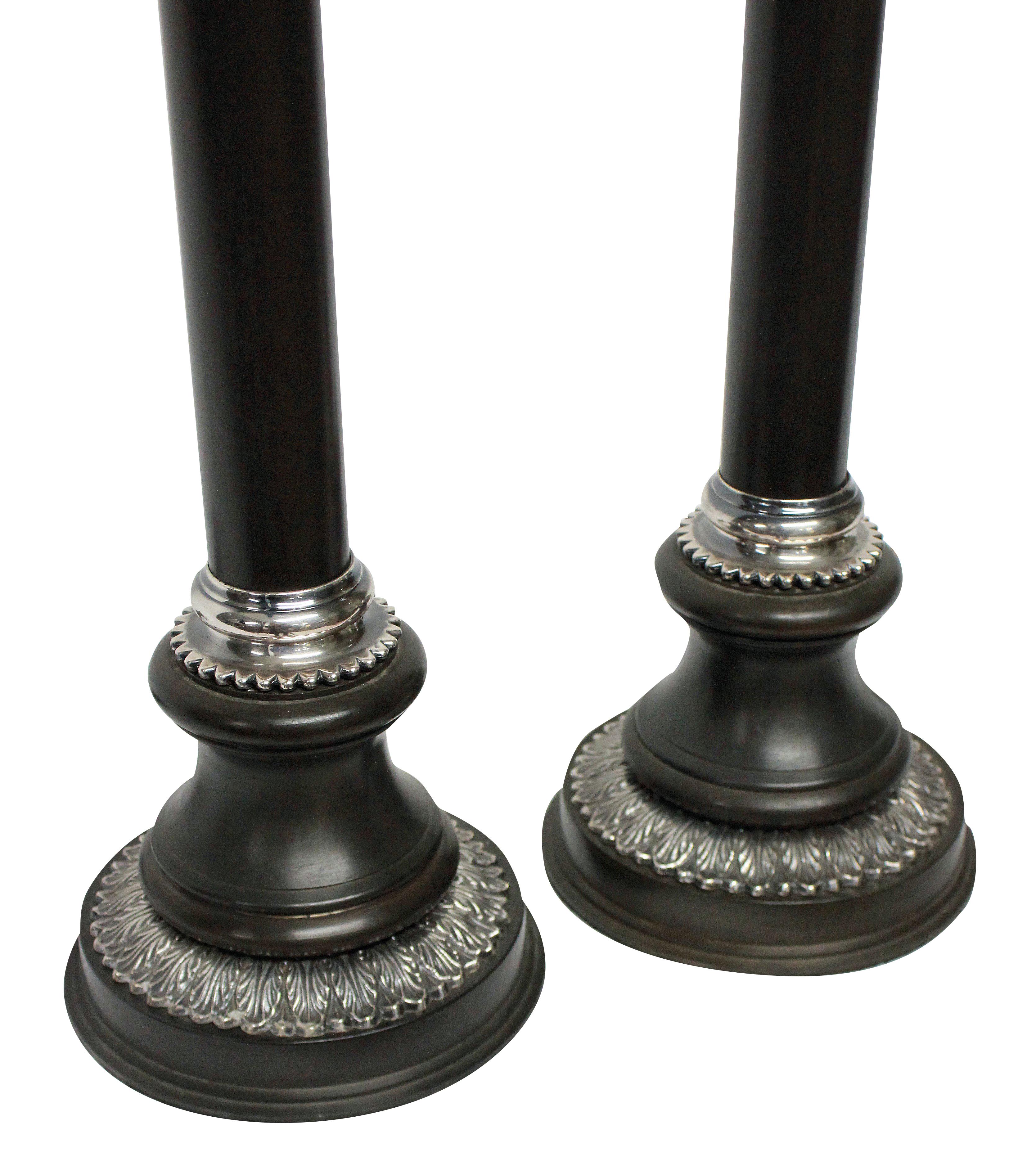 English Pair of Bronze and Silver Neoclassical Lamps