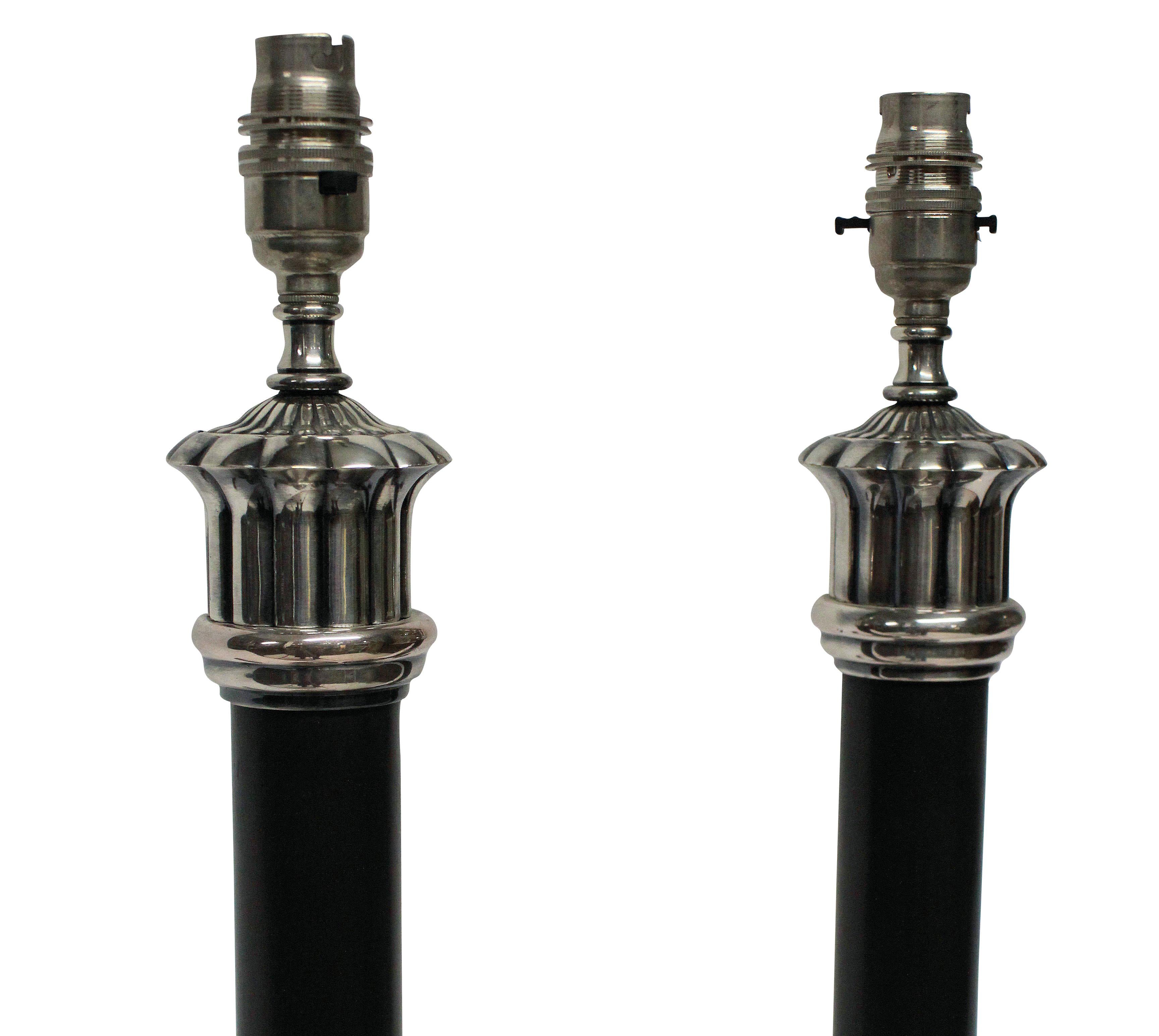 English Pair of Bronze and Silver Neoclassical Lamps