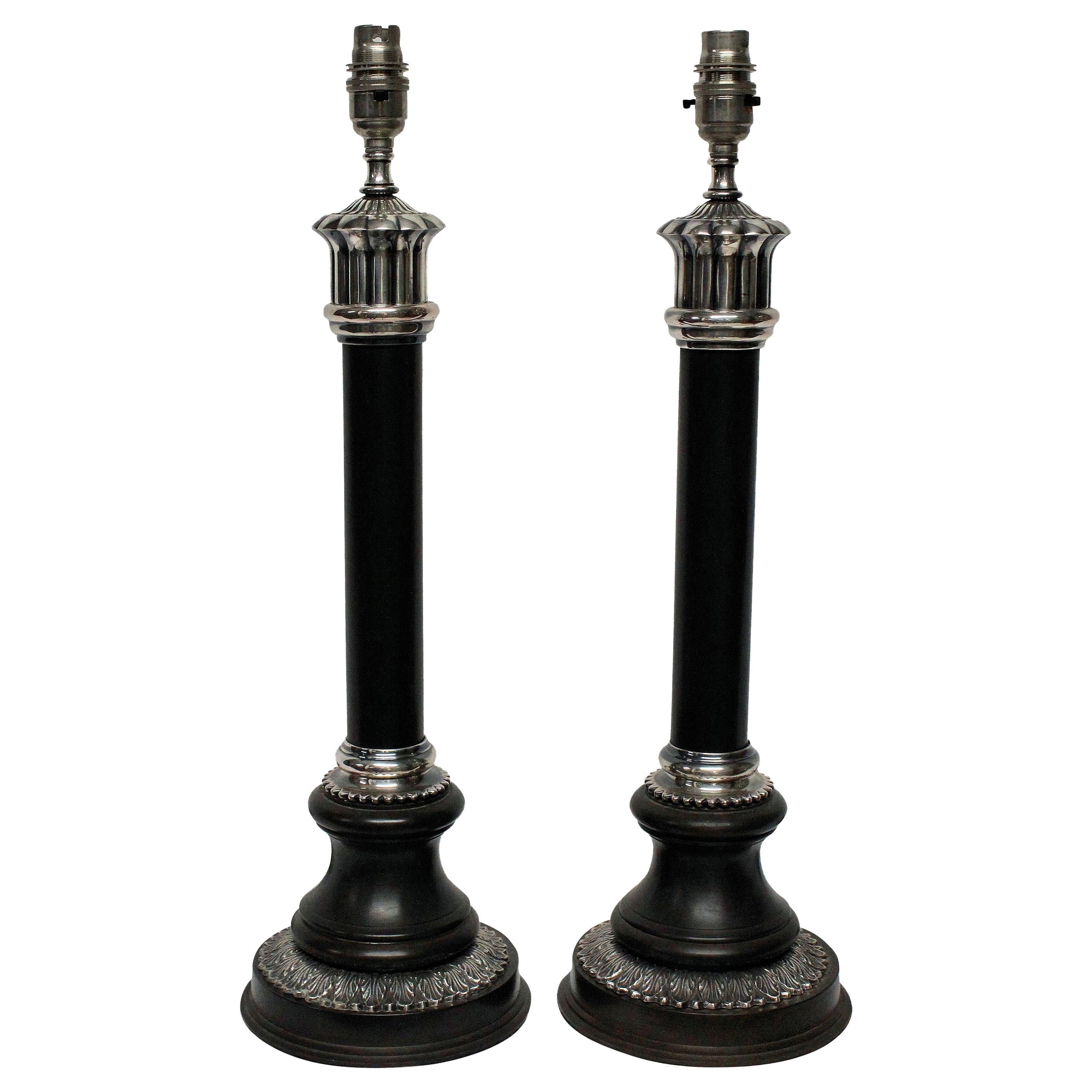 Pair of Bronze and Silver Neoclassical Lamps
