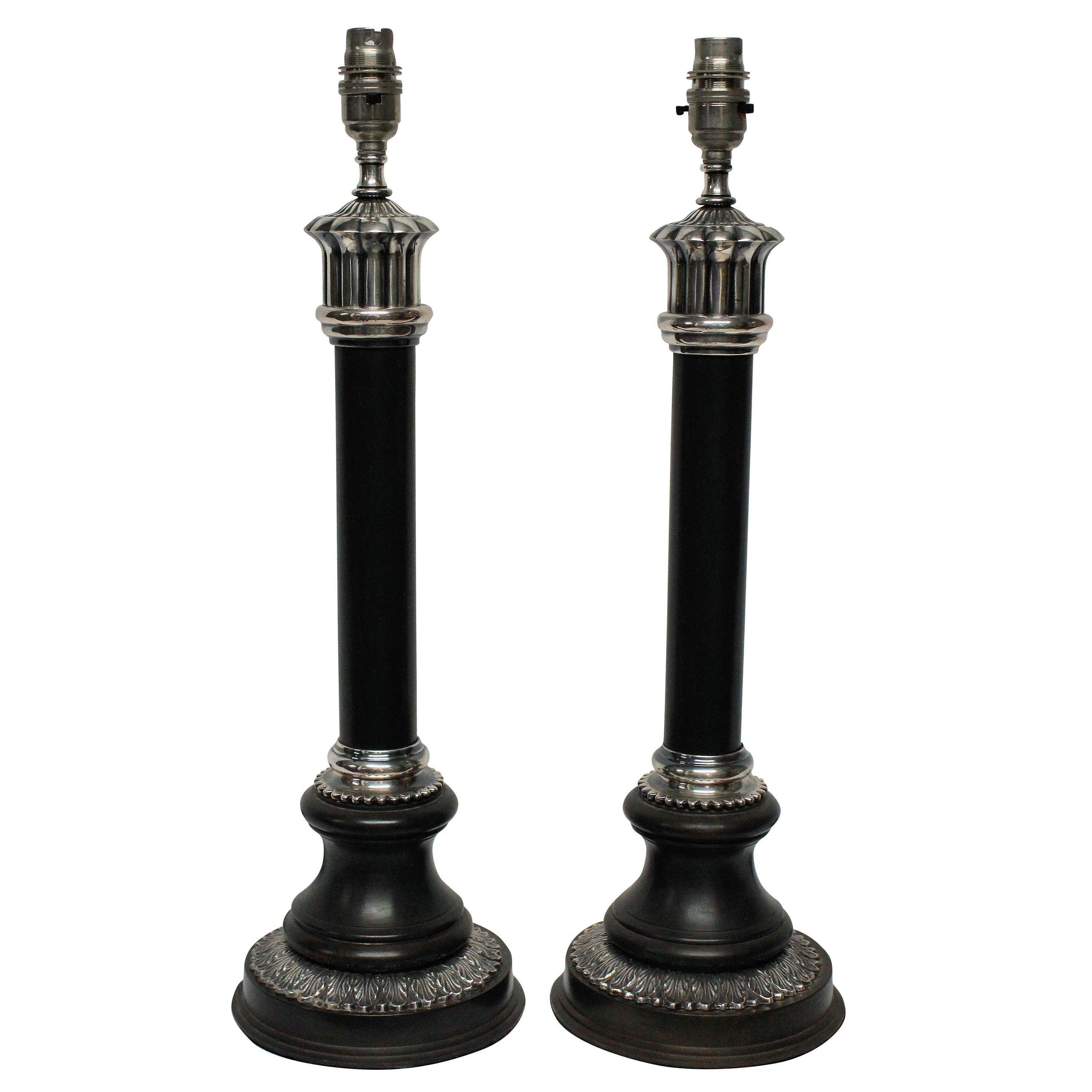 Pair of Bronze and Silver Neoclassical Lamps