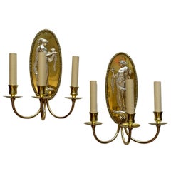Antique Pair of Bronze and Silver Plated Neoclassic Sconces