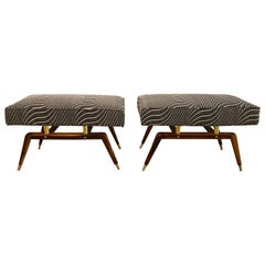 Pair of Bronze and Walnut Mid-Century Modern Footstools or Window Bench