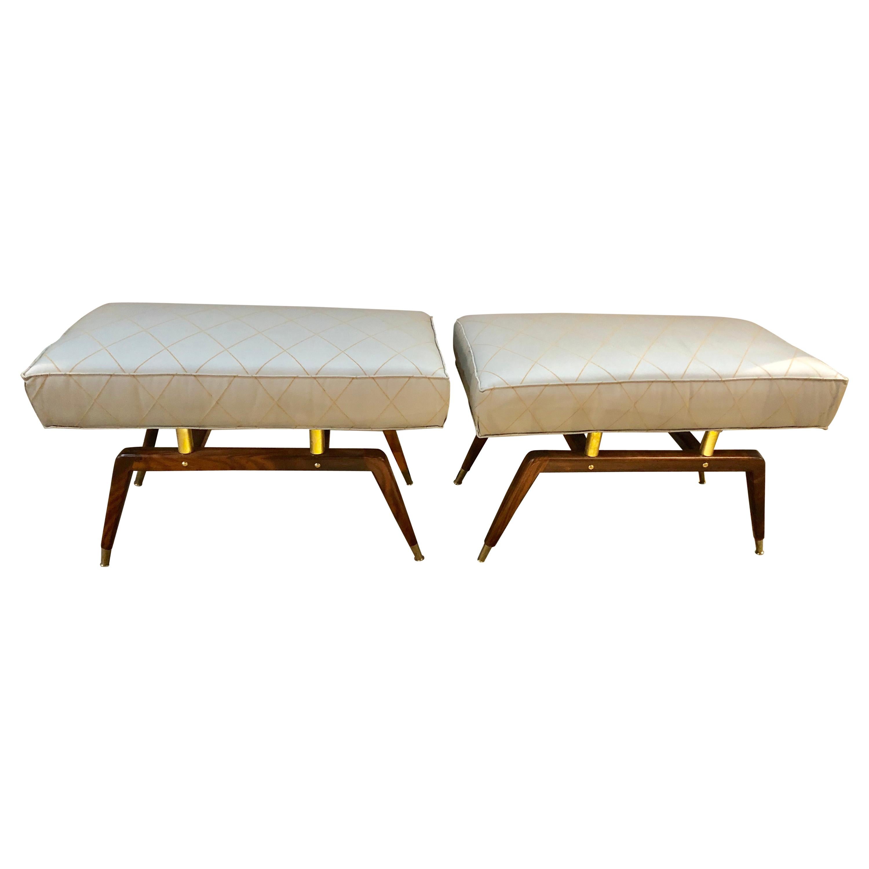Pair of Bronze and Walnut Mid Century Modern Footstools or Window Bench