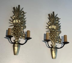 Pair of Bronze and Wrought Iron Wall Lights Representing a fruit Bowl