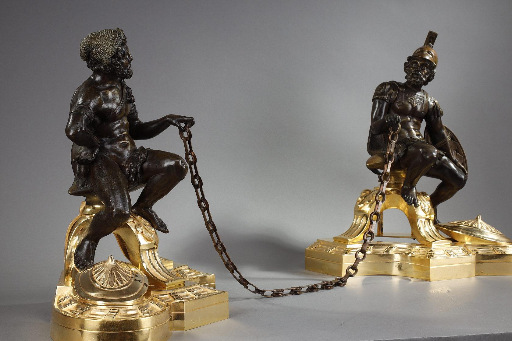Paire de chenets en bronze « Alexander the Great and Diogenes » (Alexander le Grand et Diogène) en vente 5