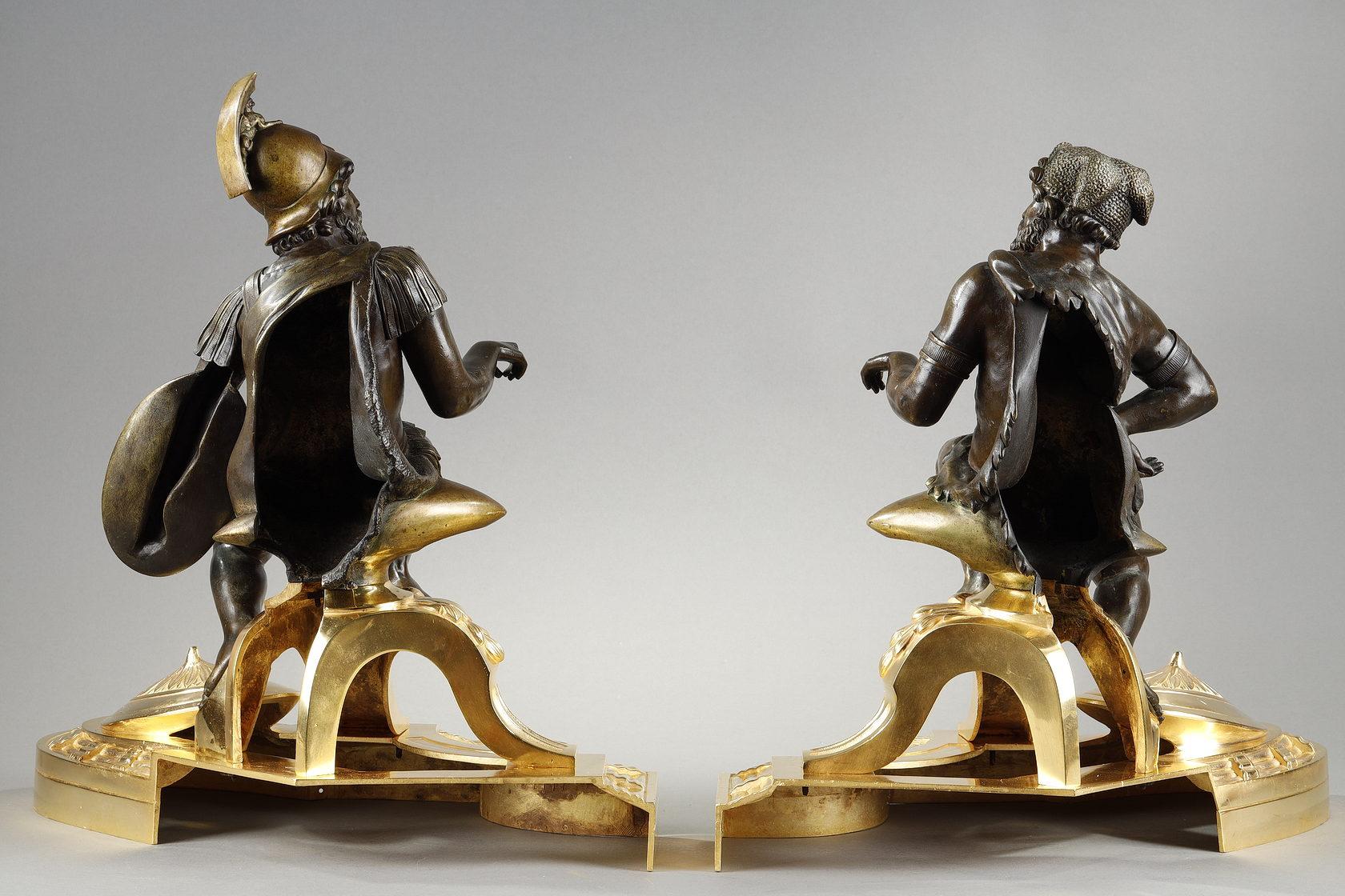 Paire de chenets en bronze « Alexander the Great and Diogenes » (Alexander le Grand et Diogène) en vente 10