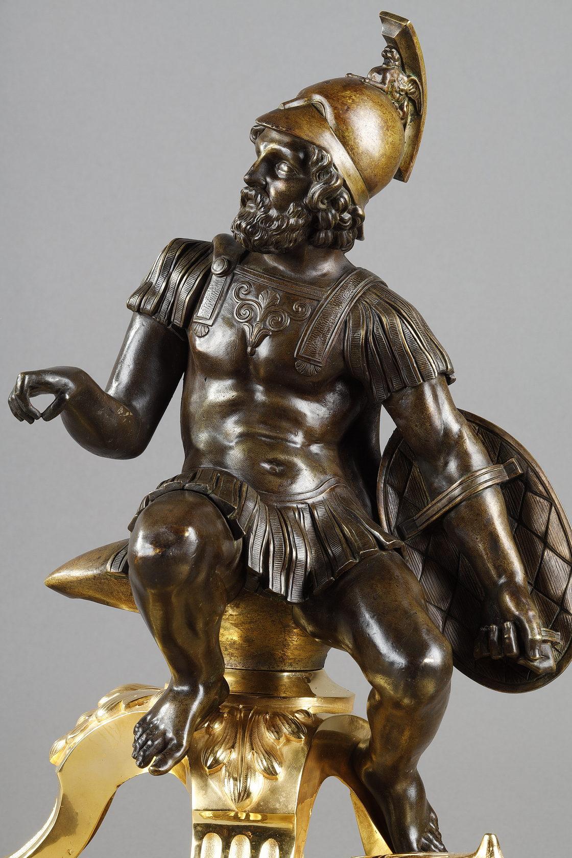Français Paire de chenets en bronze « Alexander the Great and Diogenes » (Alexander le Grand et Diogène) en vente
