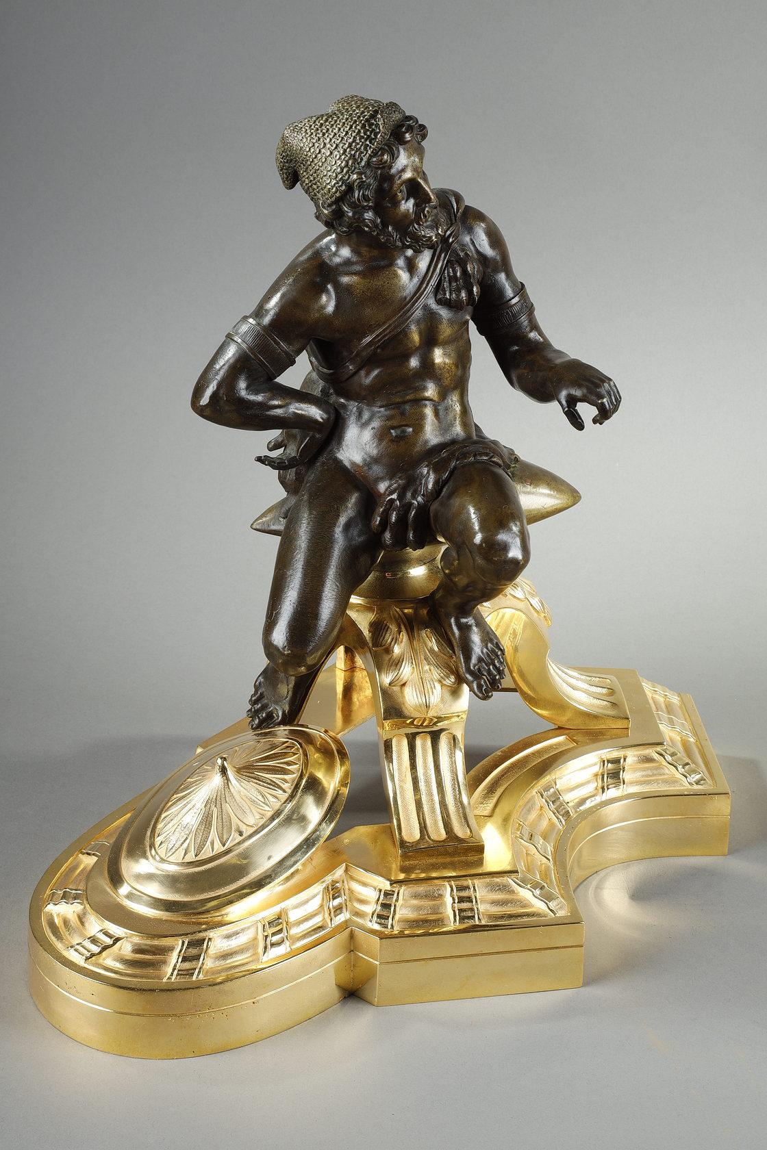 Fin du XIXe siècle Paire de chenets en bronze « Alexander the Great and Diogenes » (Alexander le Grand et Diogène) en vente