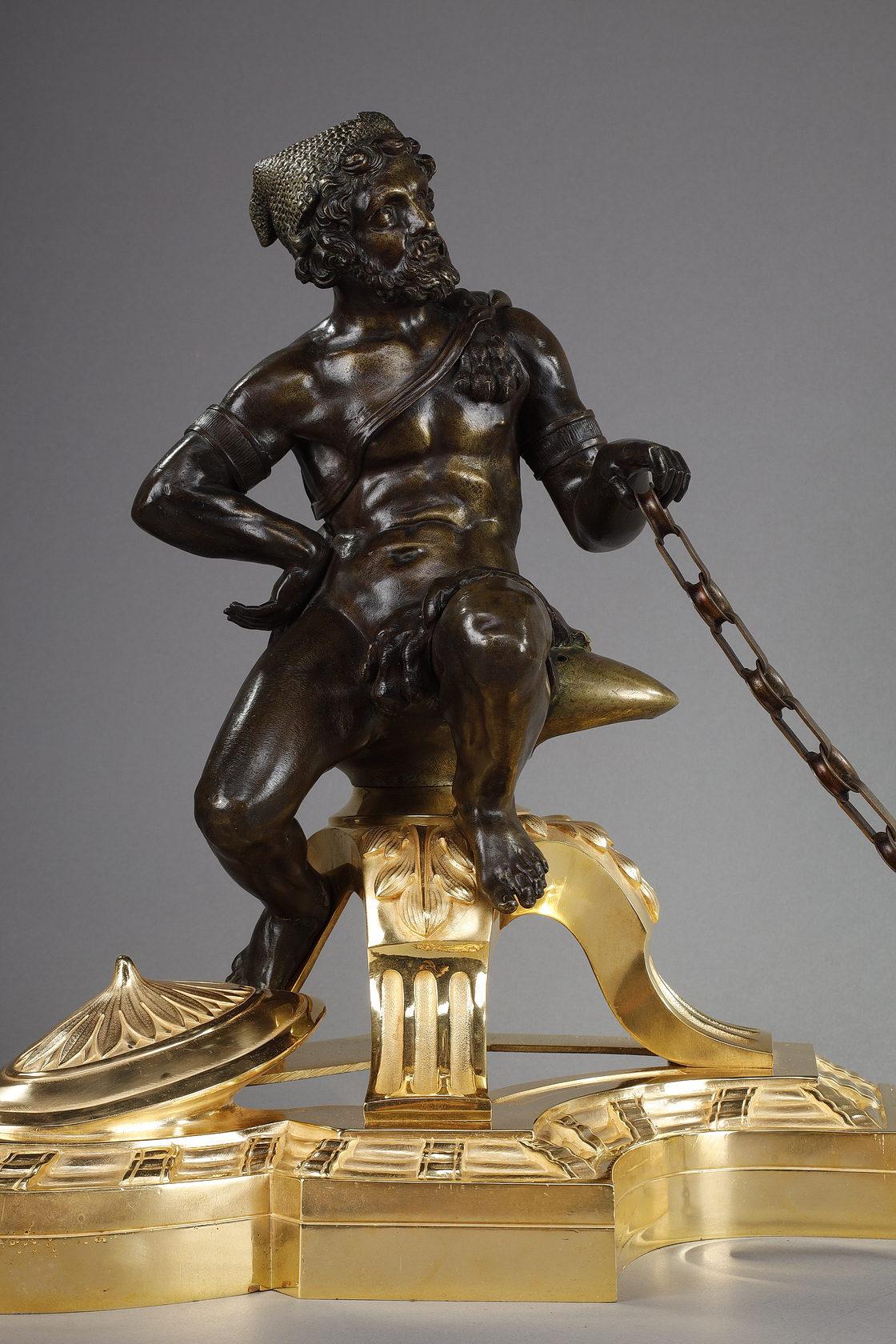 Bronze Paire de chenets en bronze « Alexander the Great and Diogenes » (Alexander le Grand et Diogène) en vente