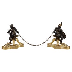 Pair of bronze Andirons "Alexander the Great and Diogenes"