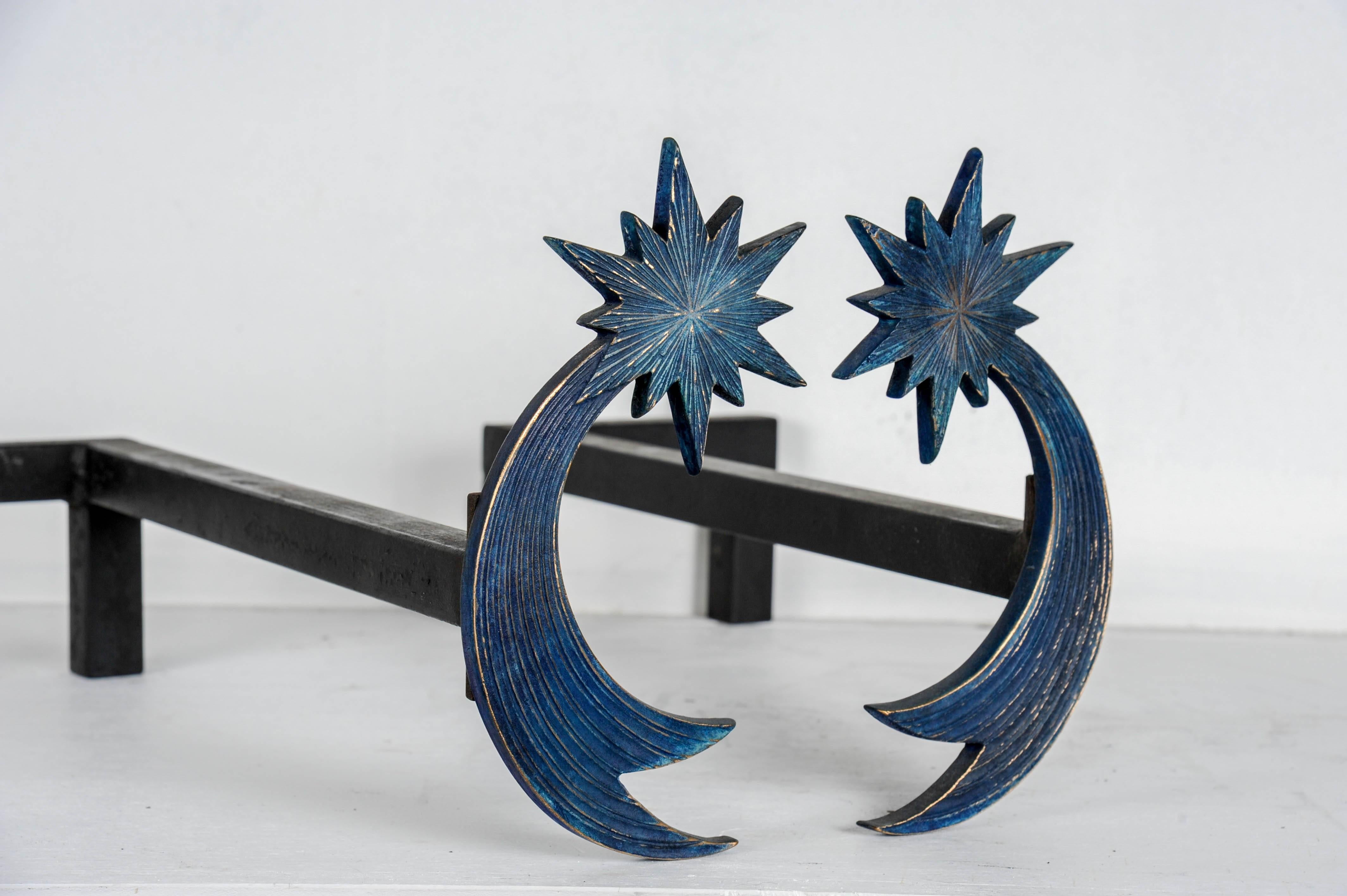 Late 20th Century Pair of Bronze Andirons by Enzo Missoni For Sale