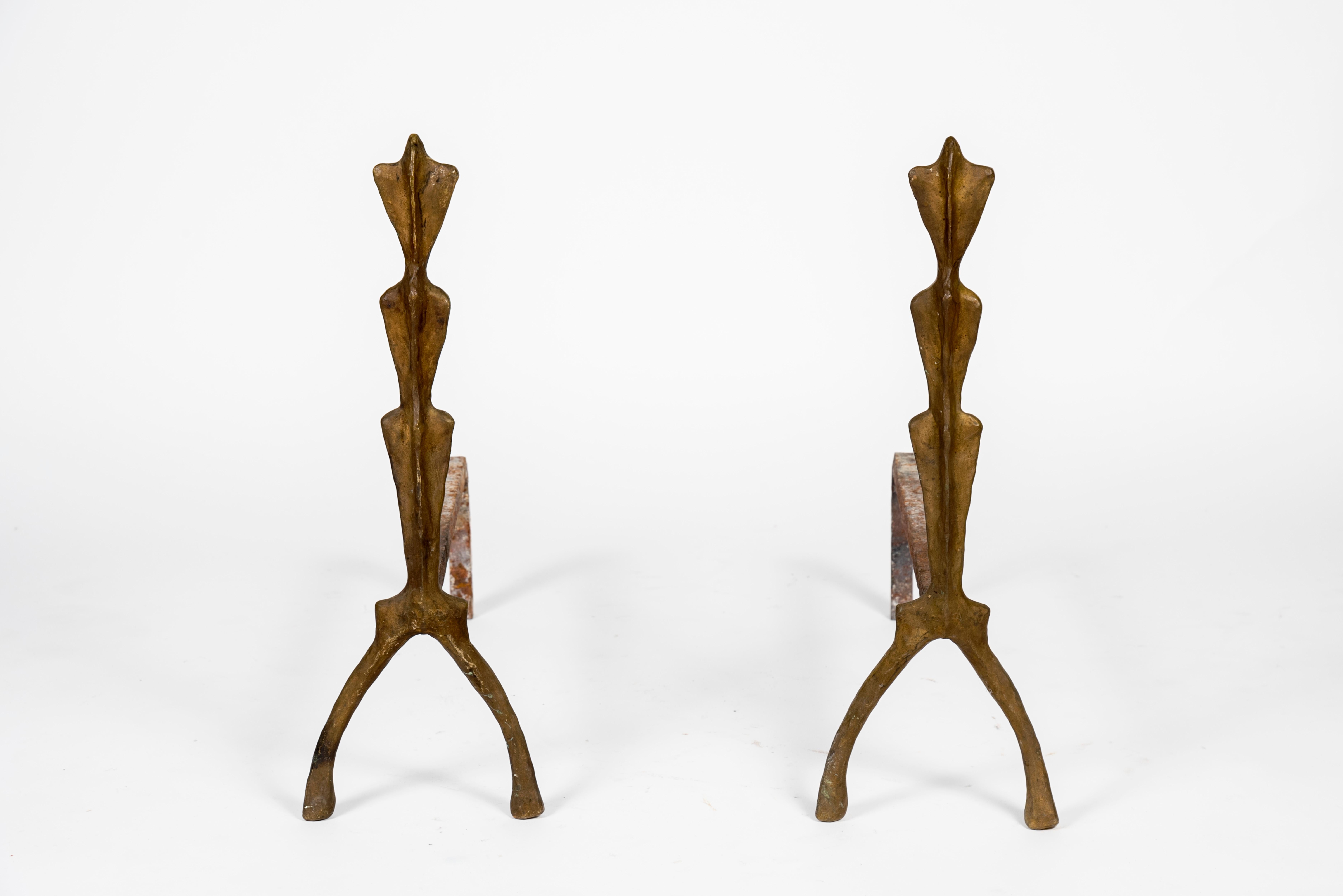 Pair of Bronze Andirons by Franck Evennou In Good Condition In Bois-Colombes, FR