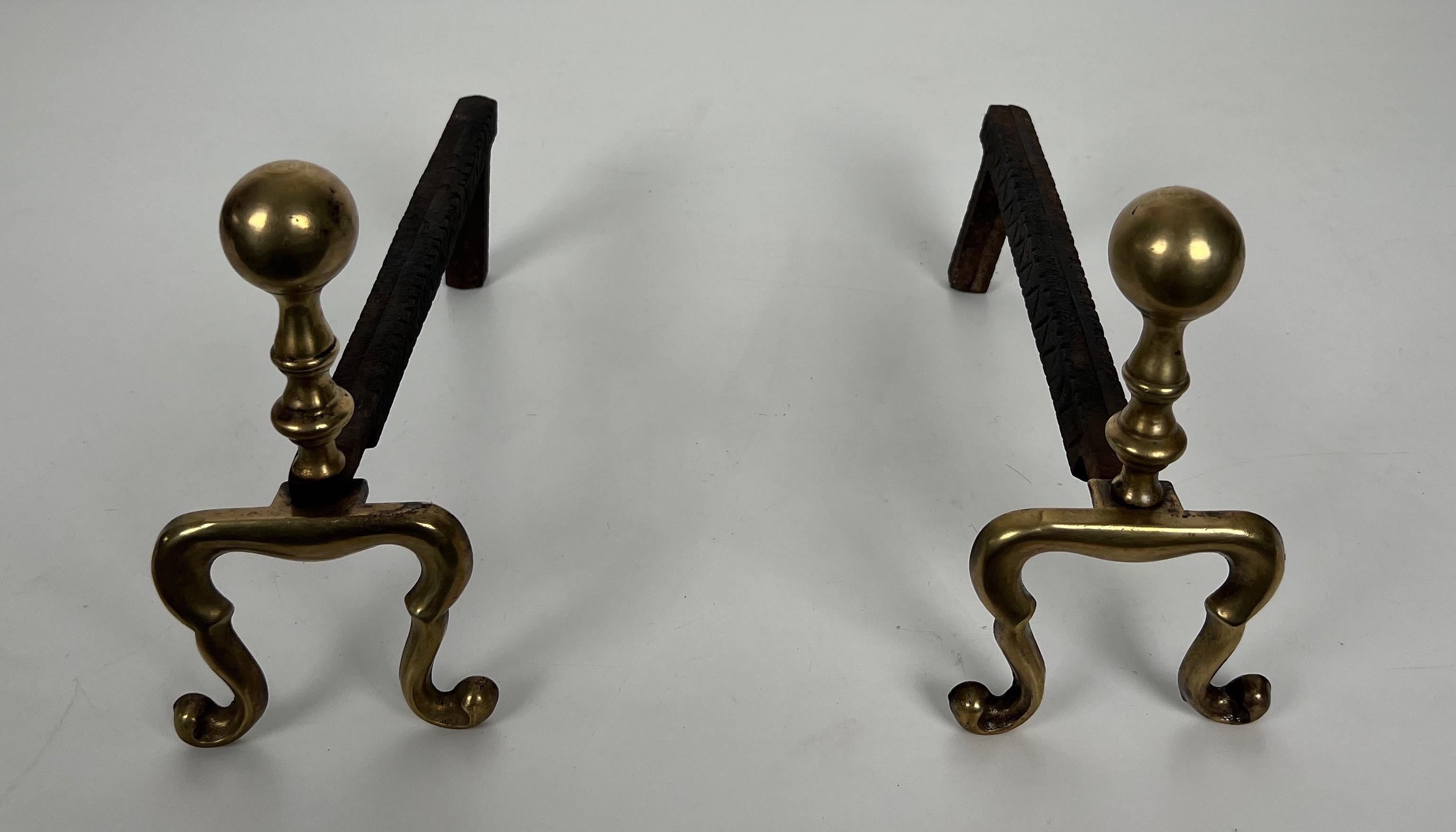 Neoclassical Pair of Bronze Andirons For Sale