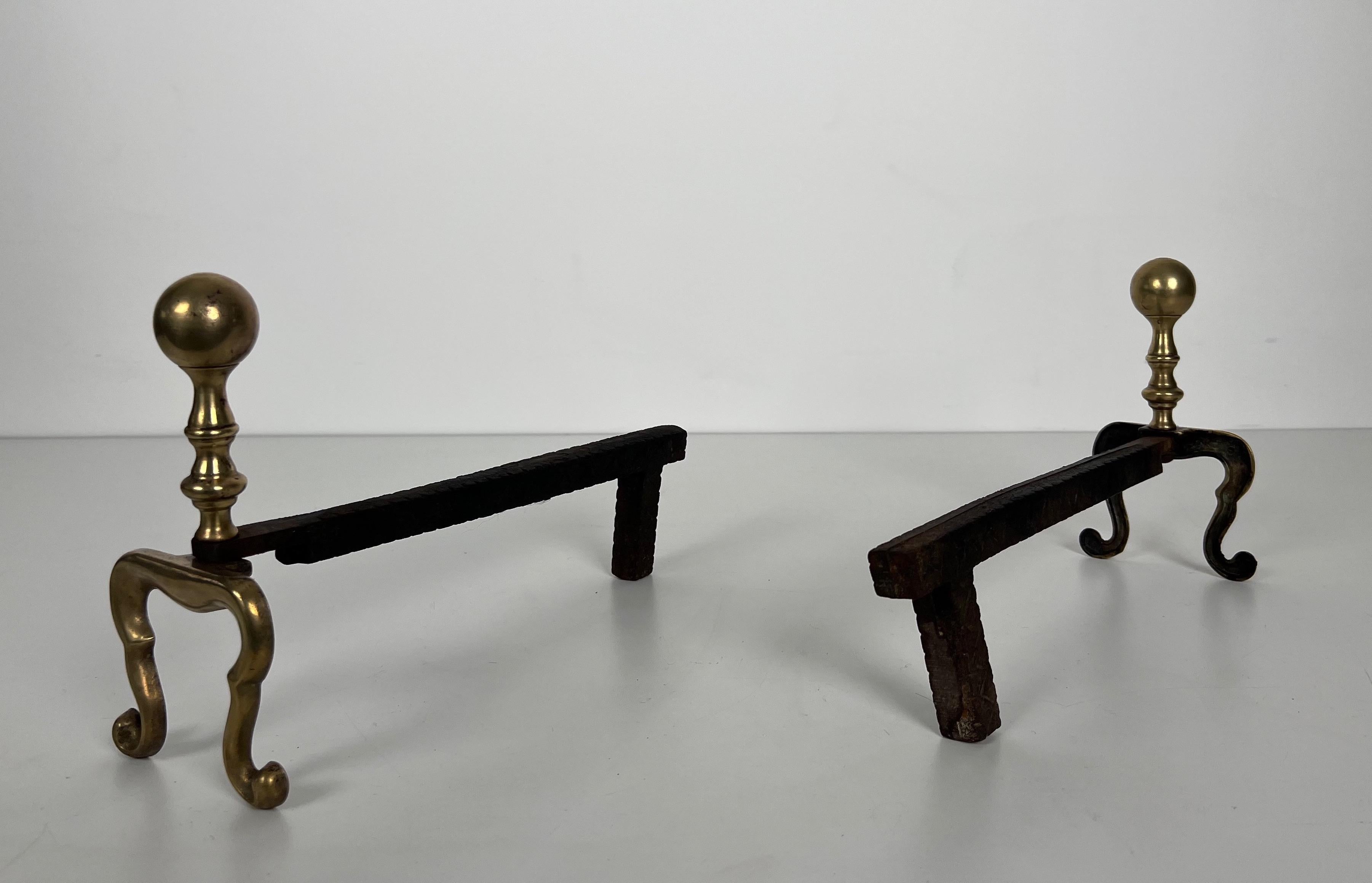 Early 20th Century Pair of Bronze Andirons For Sale