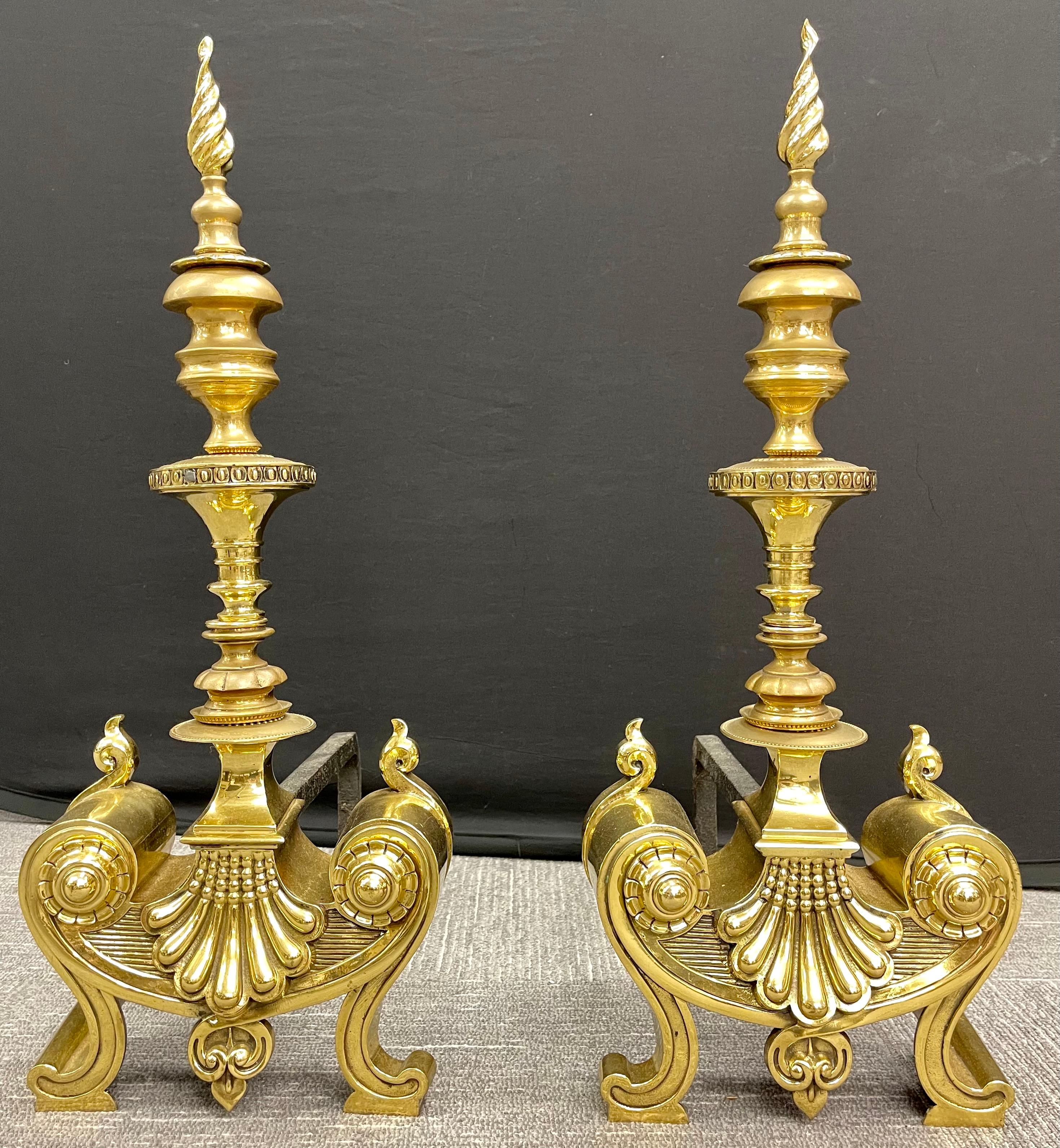 Louis XVI Pair of Bronze Andirons, Large and Impressive For Sale