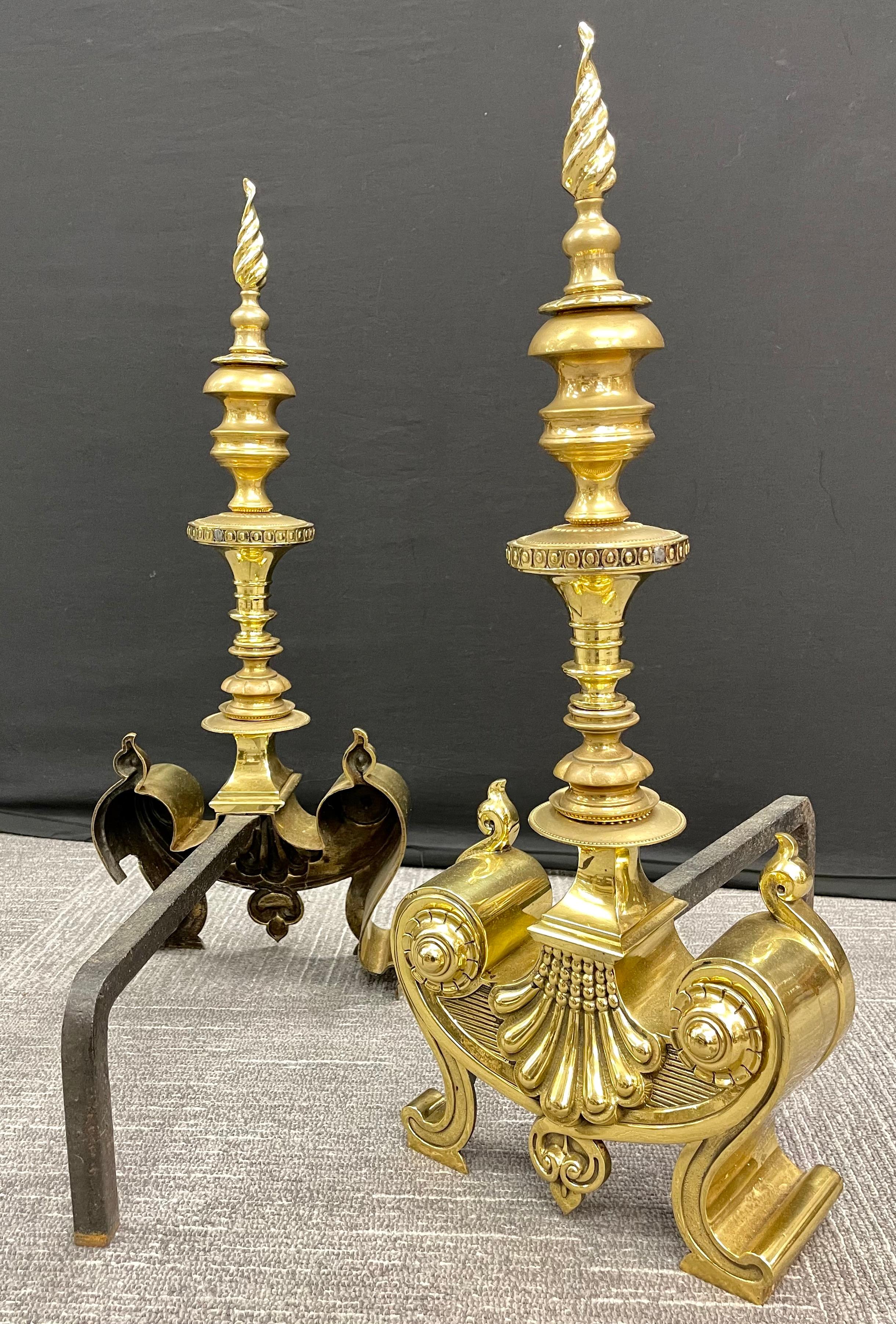 Pair of Bronze Andirons, Large and Impressive In Good Condition For Sale In Stamford, CT