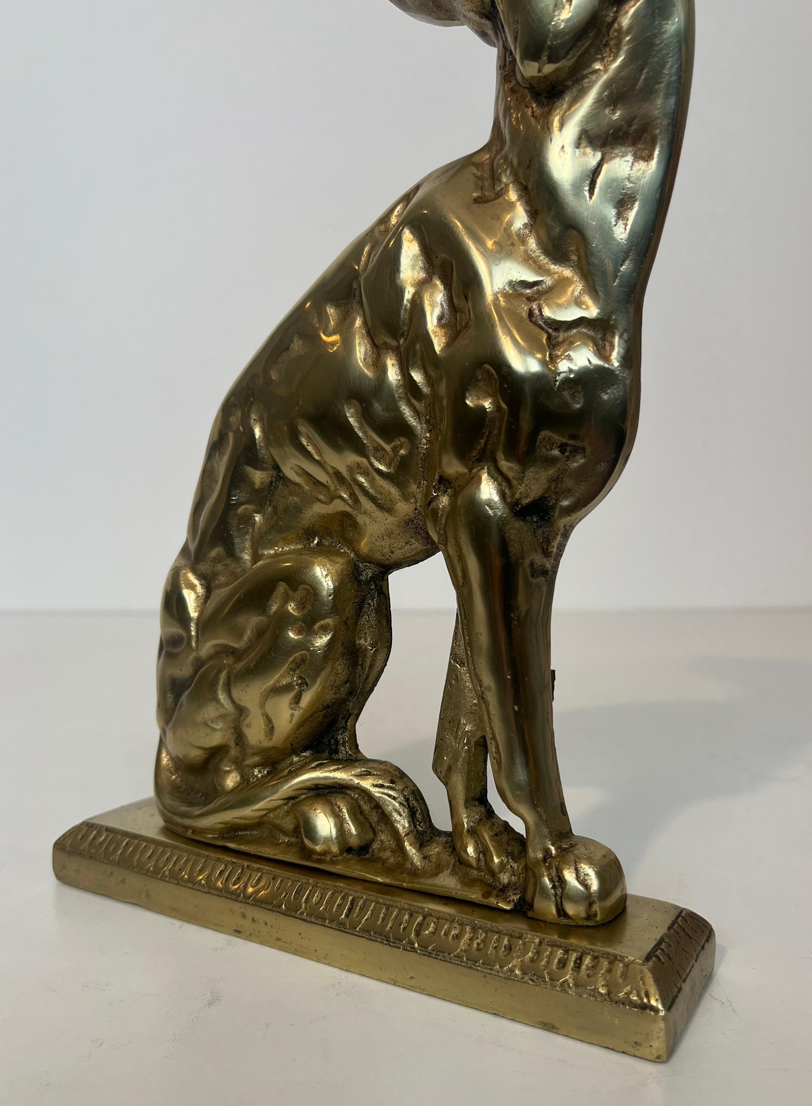 Pair of Bronze Andirons Representing Dogs. French work From Art Deco Period For Sale 12