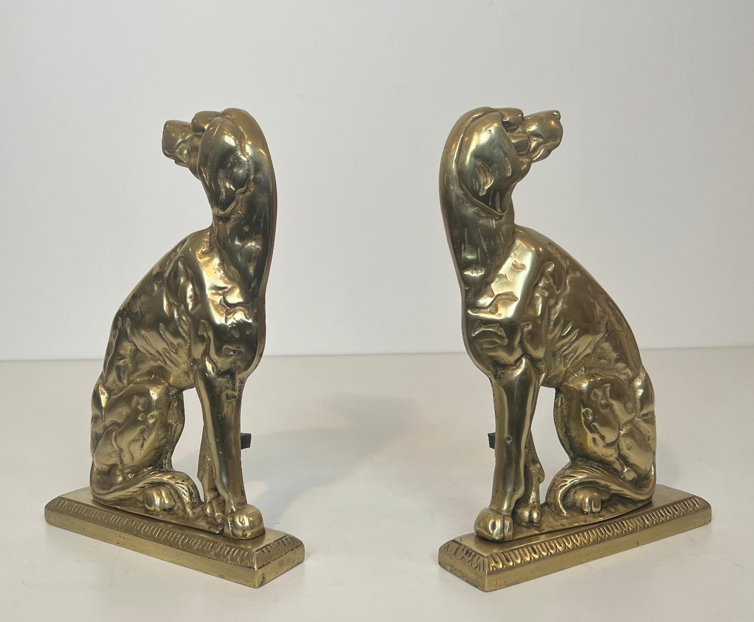 Pair of Bronze Andirons Representing Dogs. French work From Art Deco Period For Sale 15