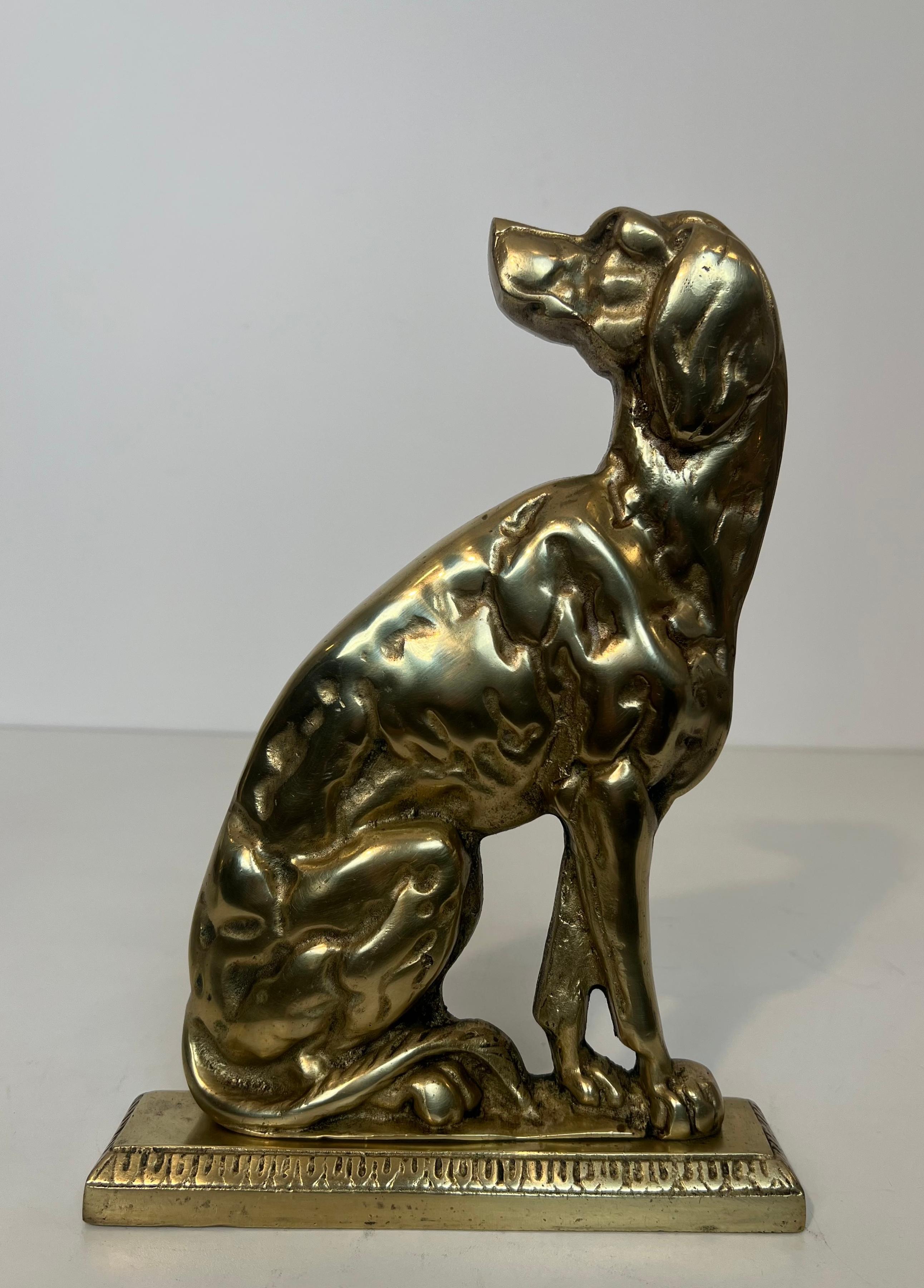 Mid-20th Century Pair of Bronze Andirons Representing Dogs. French work From Art Deco Period For Sale