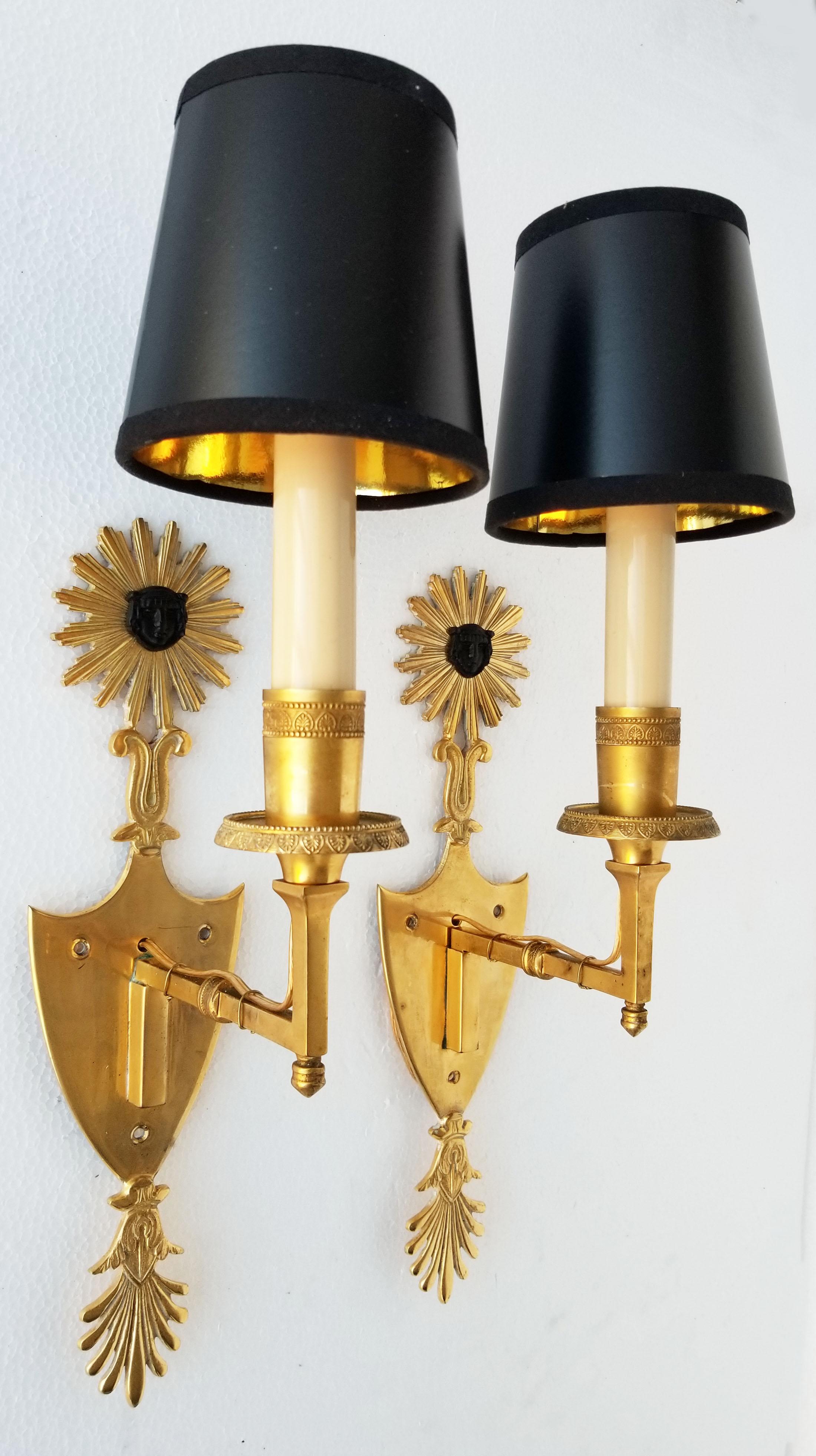 Neoclassical Revival Pair of Bronze Andre Arbus Style Sconces, 4 Pairs Available, Priced by Pair