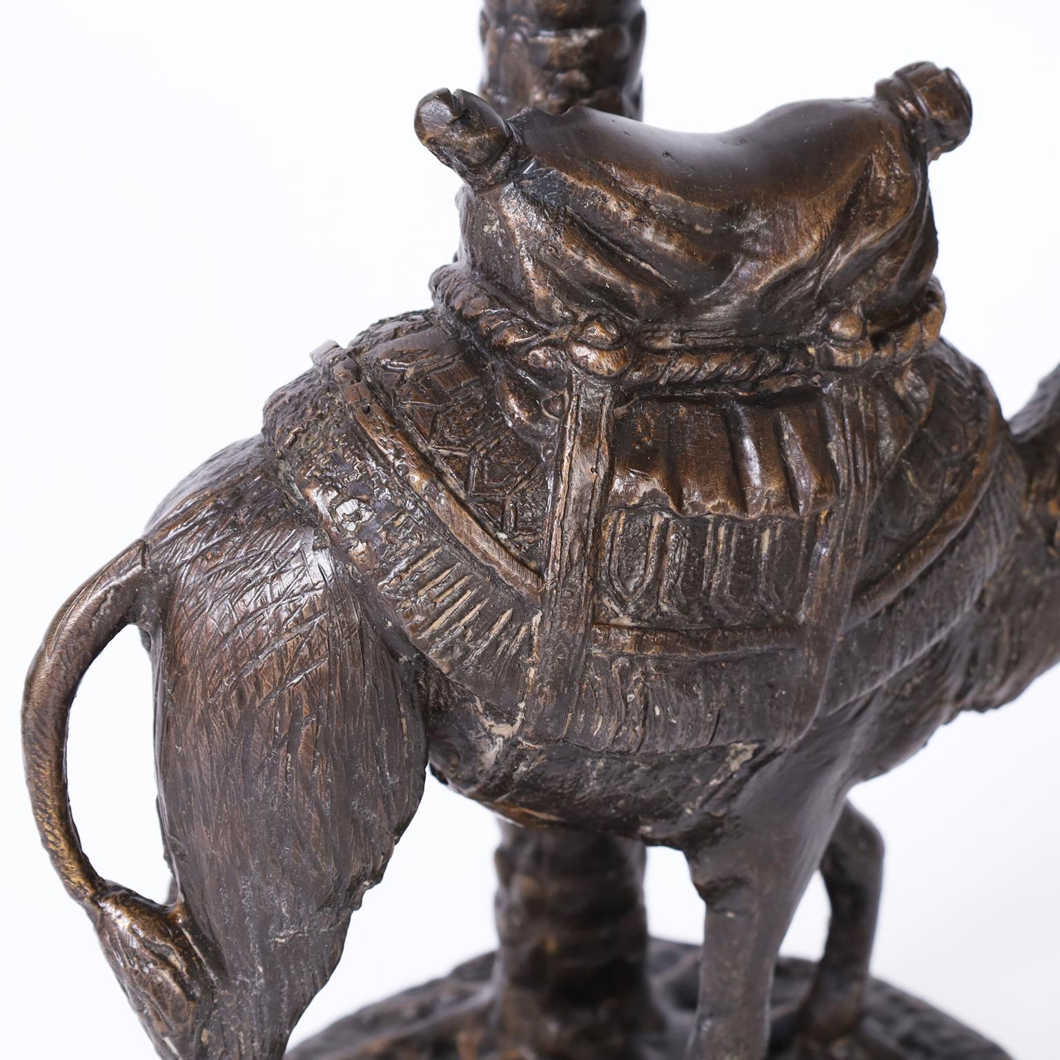 Pair of Bronze Anglo Indian Palm Tree Candlesticks with Camels 1