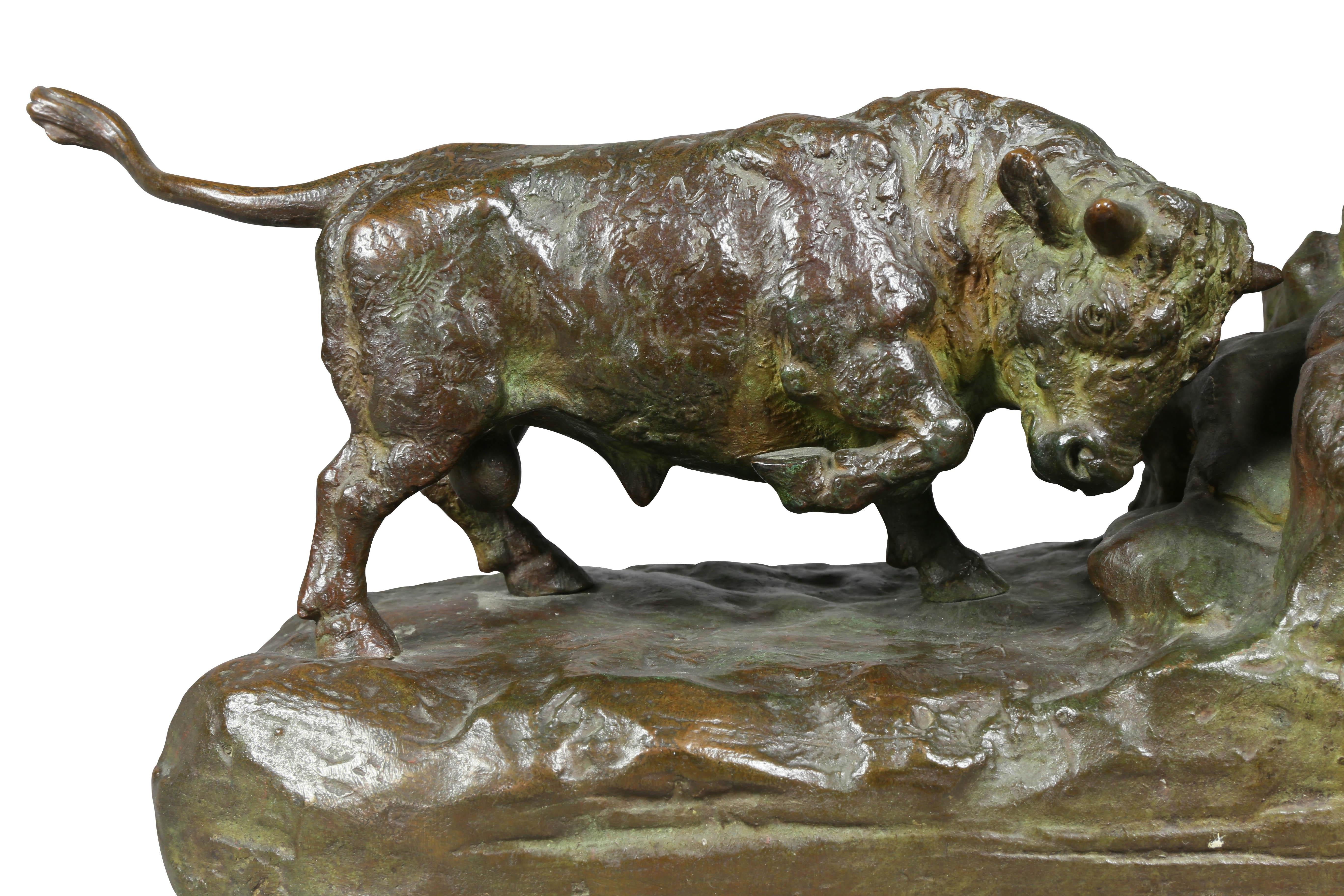 Pair of Bronze Animalier Bookends Retailed by Theodore B Starr Inc In Excellent Condition In Essex, MA