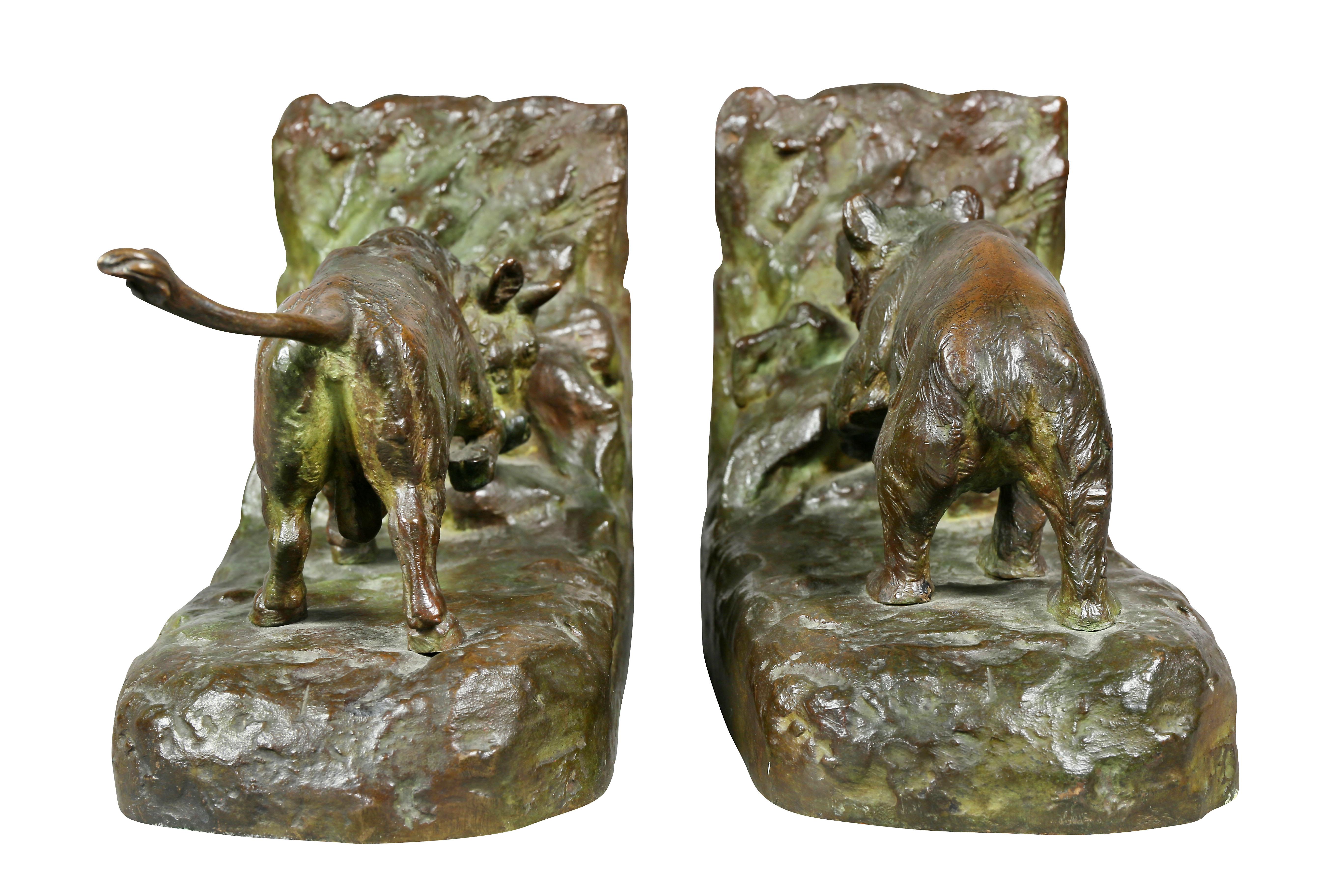 Pair of Bronze Animalier Bookends Retailed by Theodore B Starr Inc 1