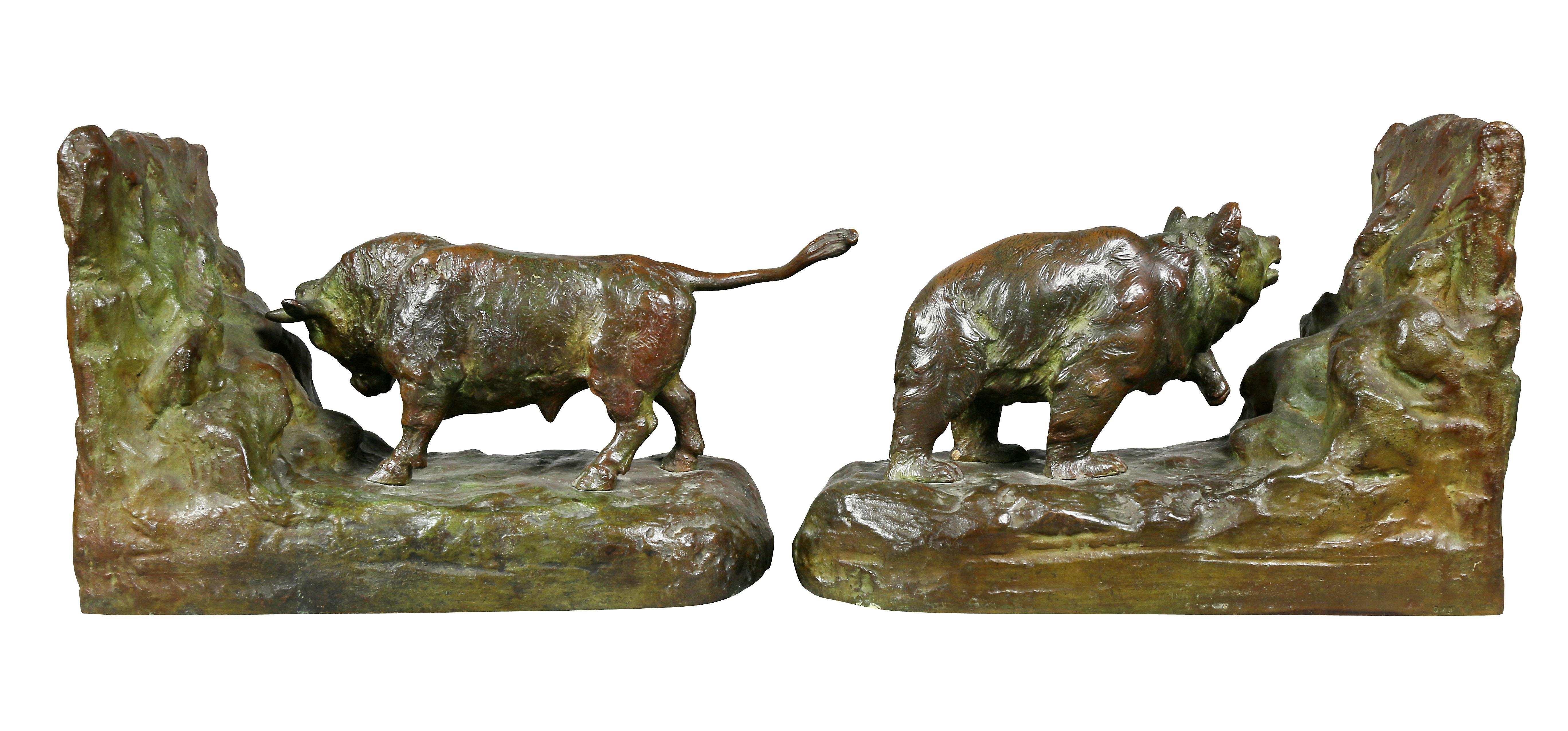 Pair of Bronze Animalier Bookends Retailed by Theodore B Starr Inc 2