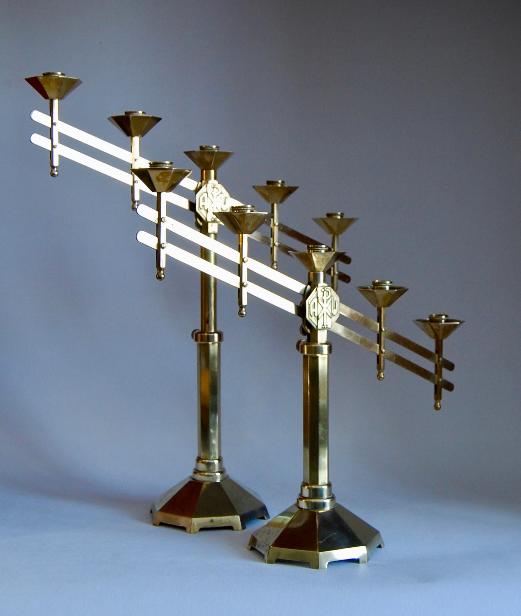 French Pair of Bronze Art Deco Adjustible Candelabras