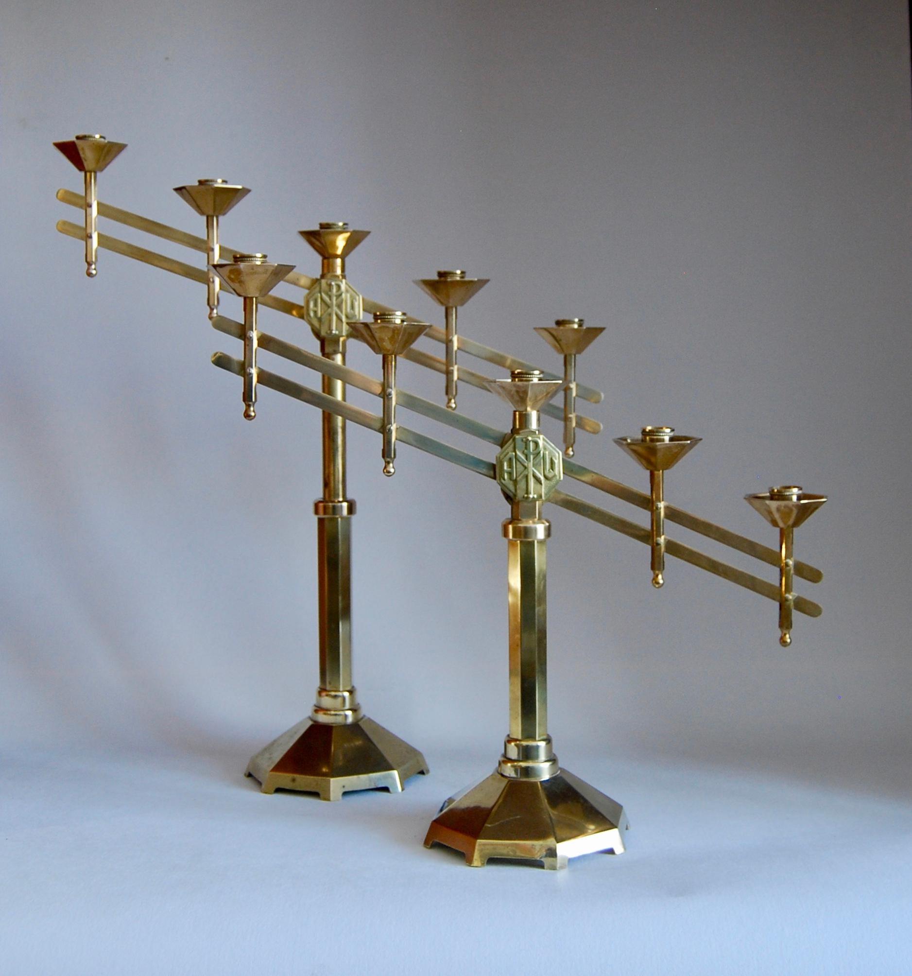 20th Century Pair of Bronze Art Deco Adjustible Candelabras