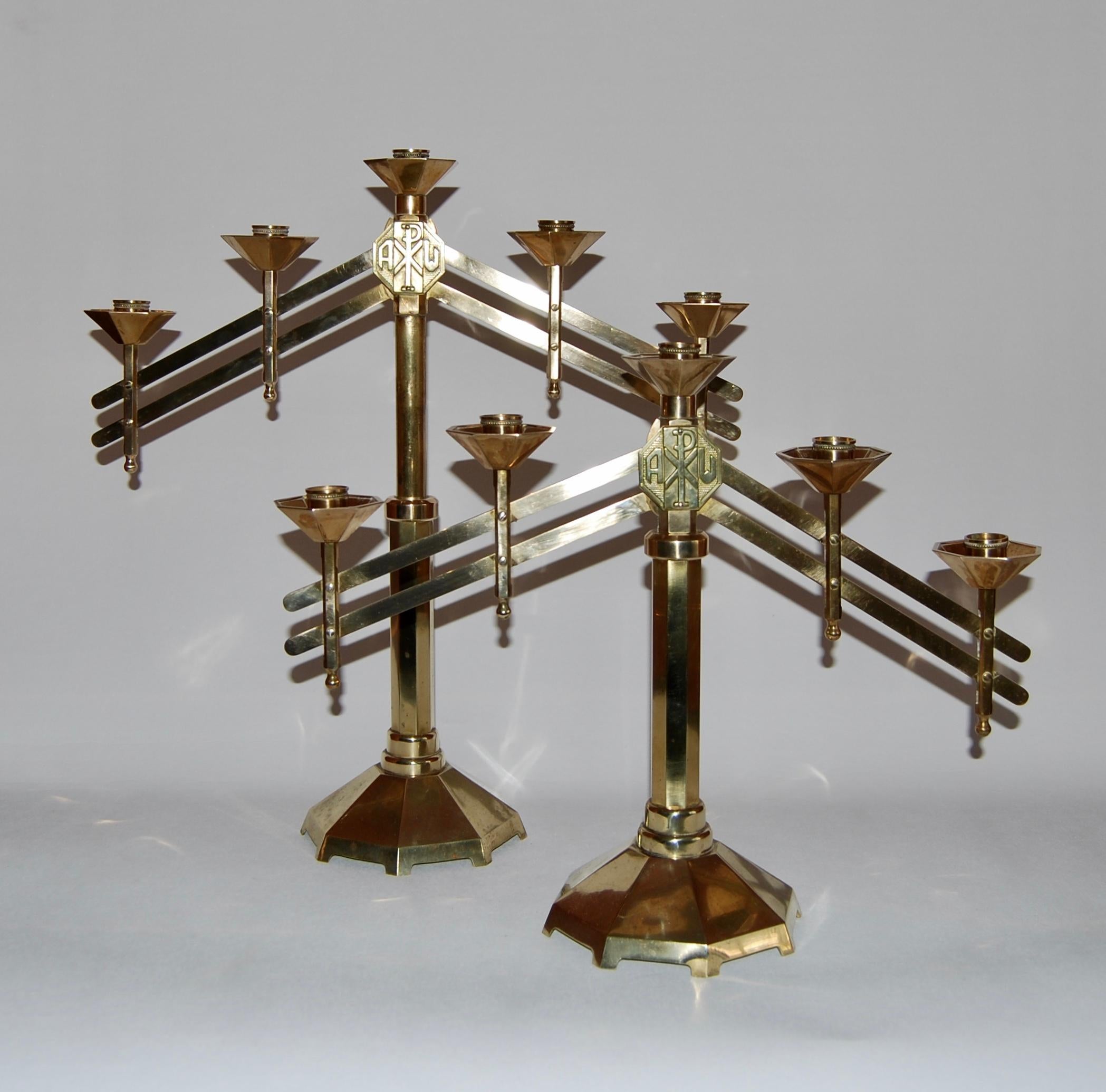 Pair of Bronze Art Deco Adjustible Candelabras 1