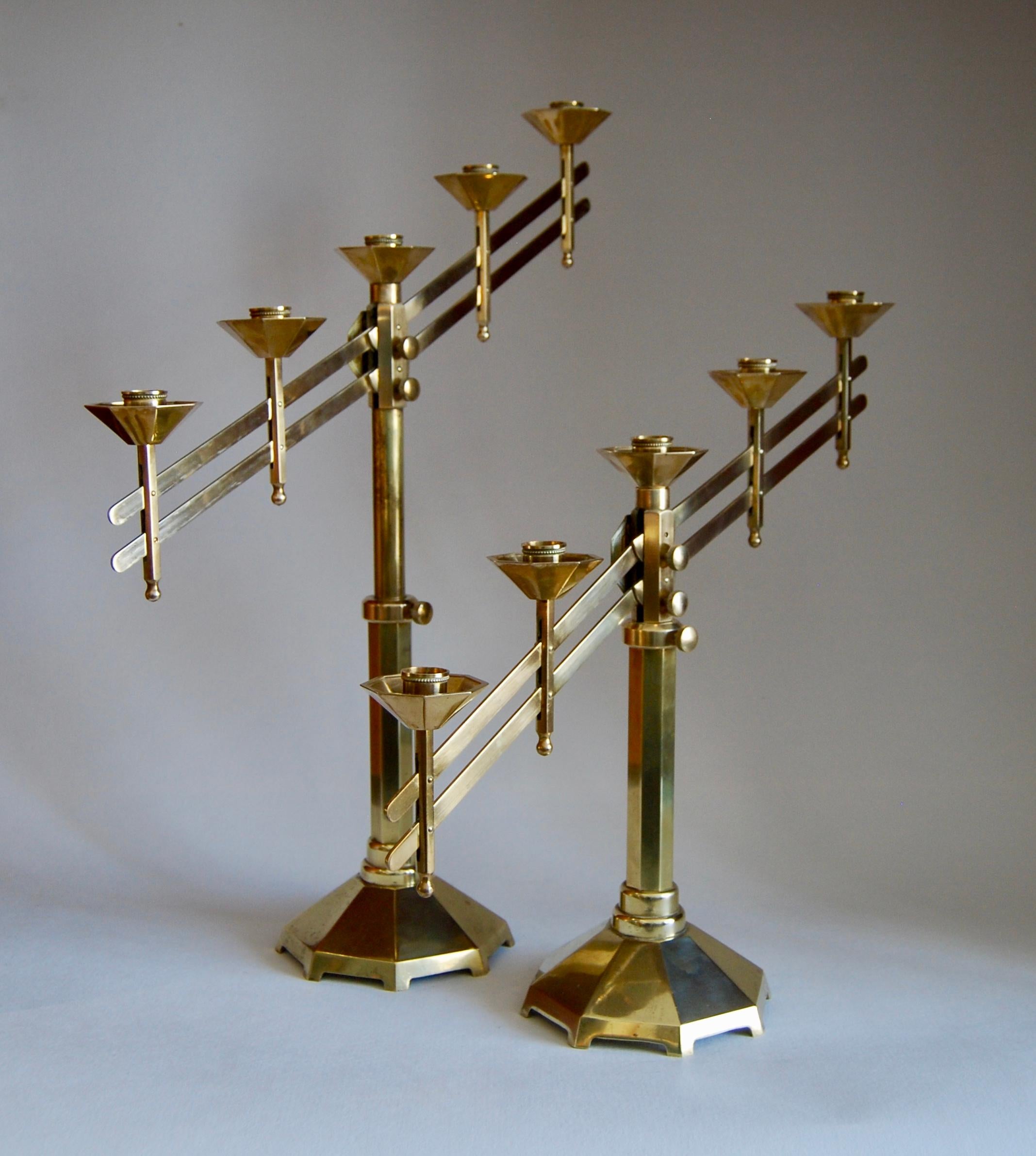 Pair of Bronze Art Deco Adjustible Candelabras 2