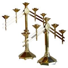 Pair of Bronze Art Deco Adjustible Candelabras