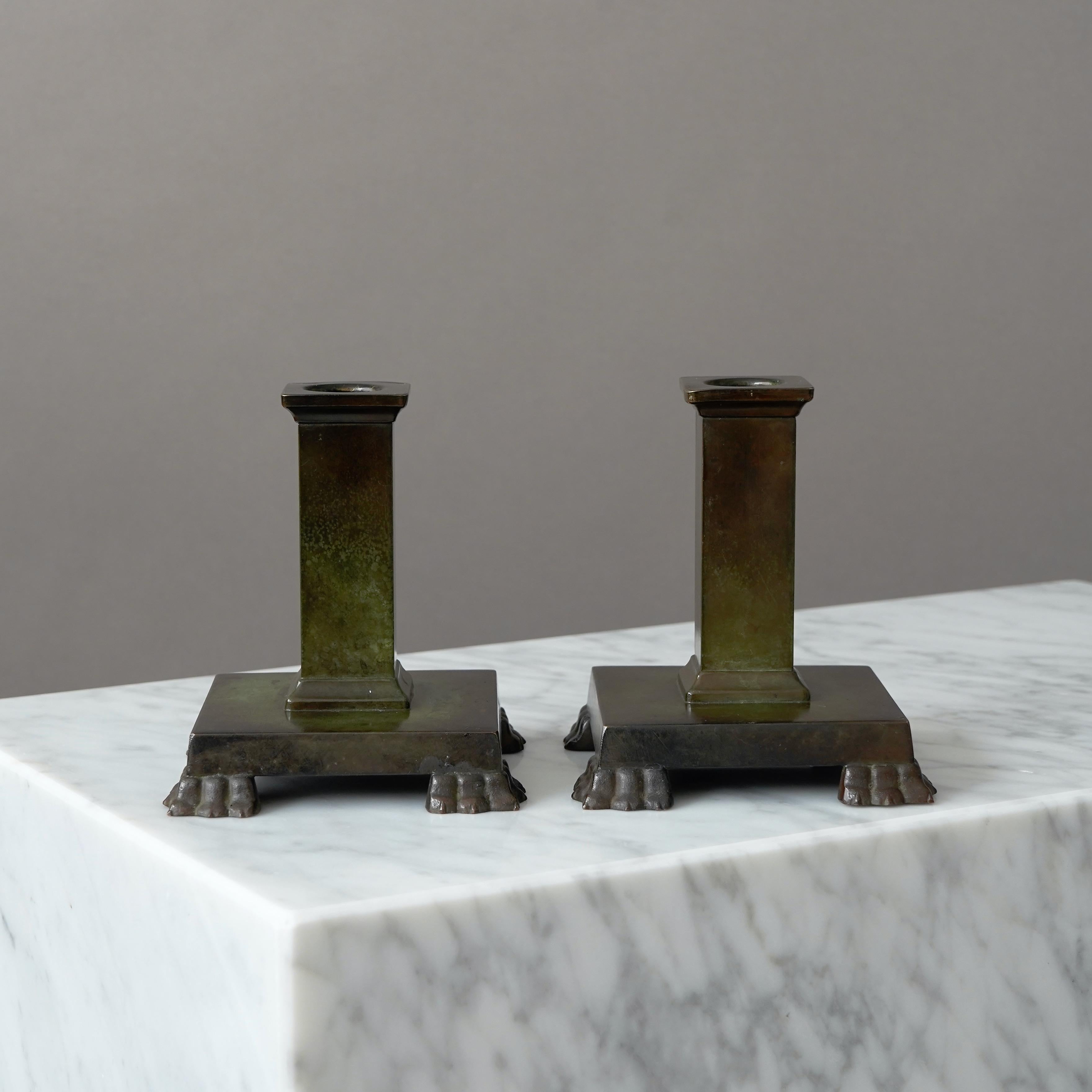 Pair of Bronze Art Deco Candlesticks by GAB Guldsmedsaktiebolaget, Sweden, 1930s 3