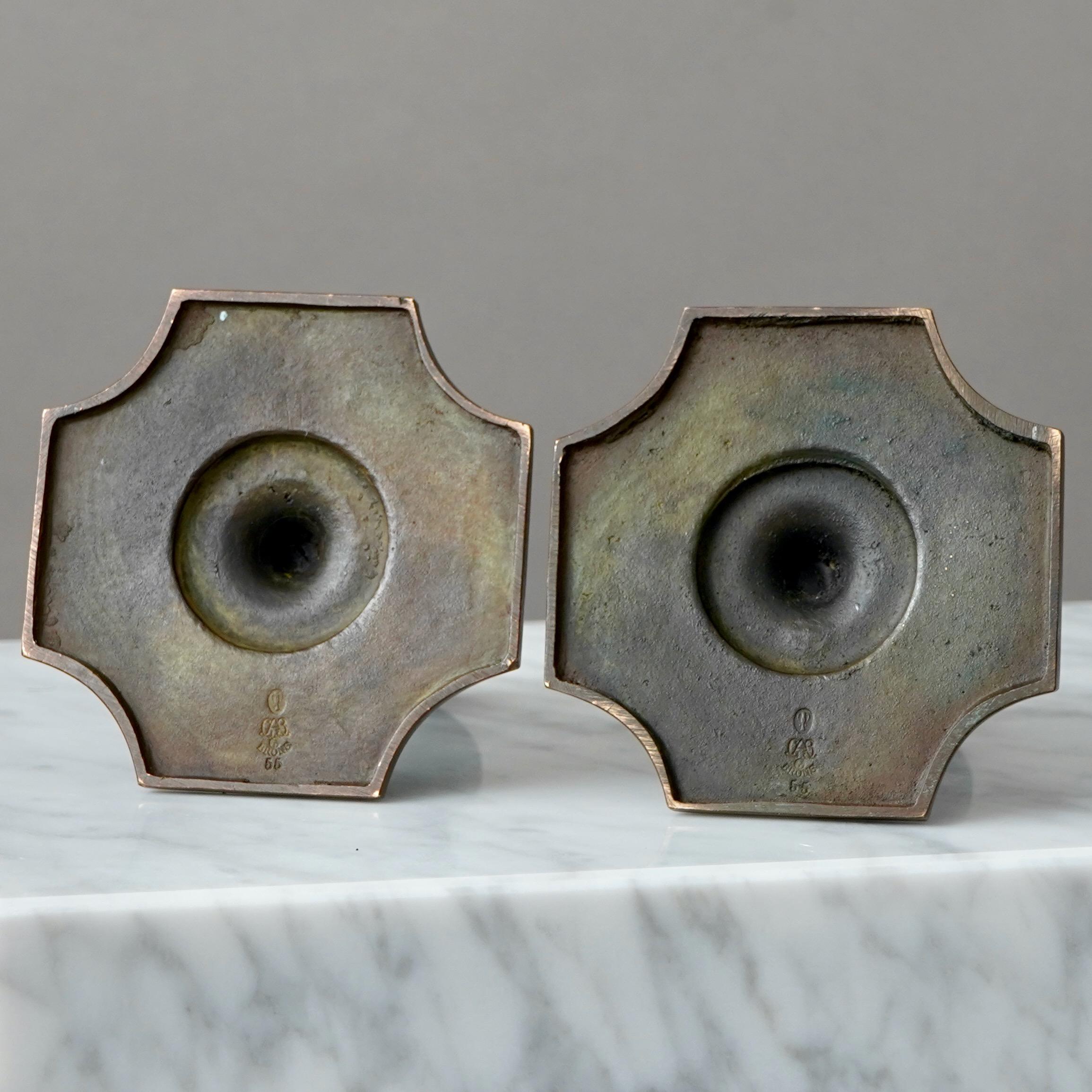 Pair of Bronze Art Deco Candlesticks by GAB Guldsmedsaktiebolaget, Sweden, 1930s 3