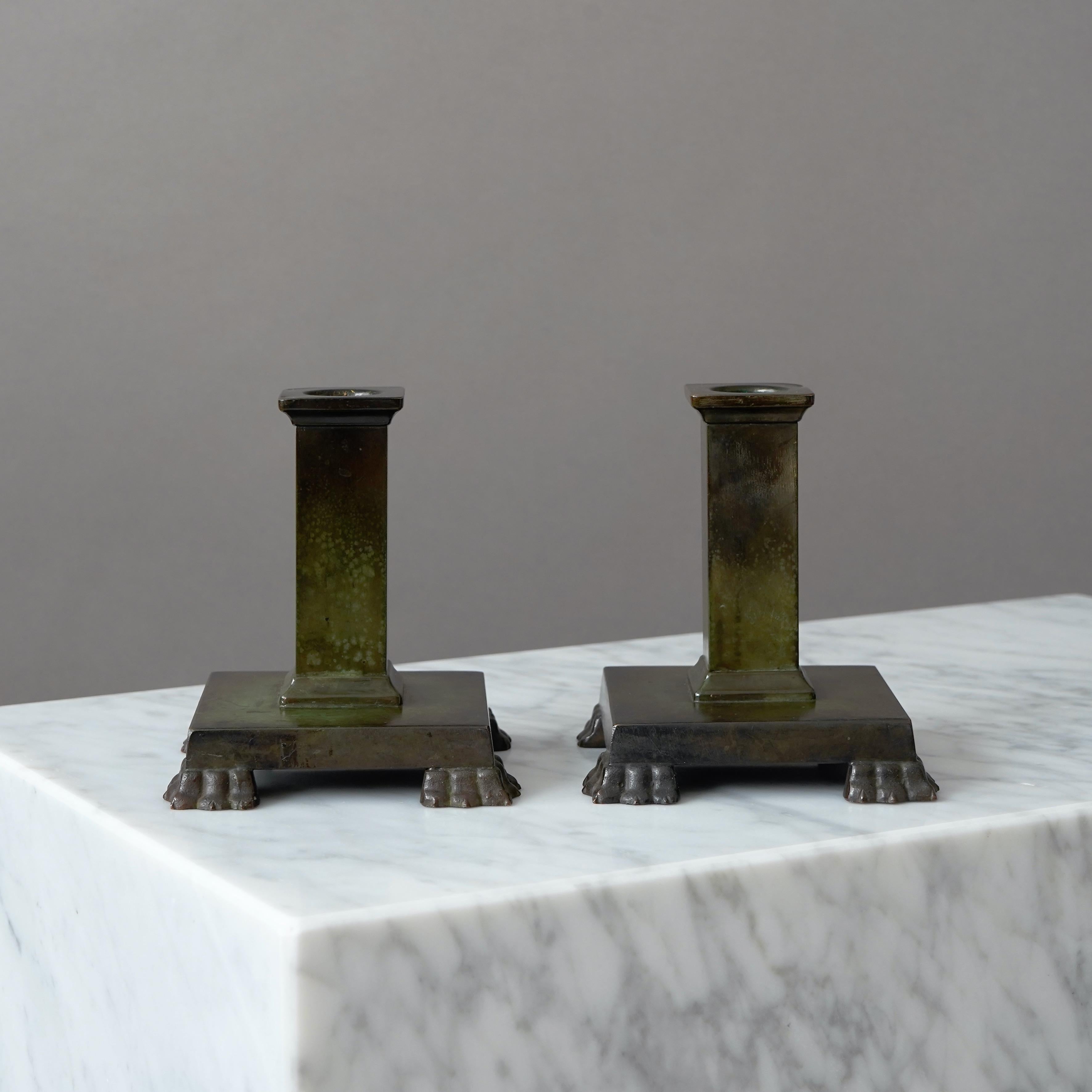 Pair of Bronze Art Deco Candlesticks by GAB Guldsmedsaktiebolaget, Sweden, 1930s 4