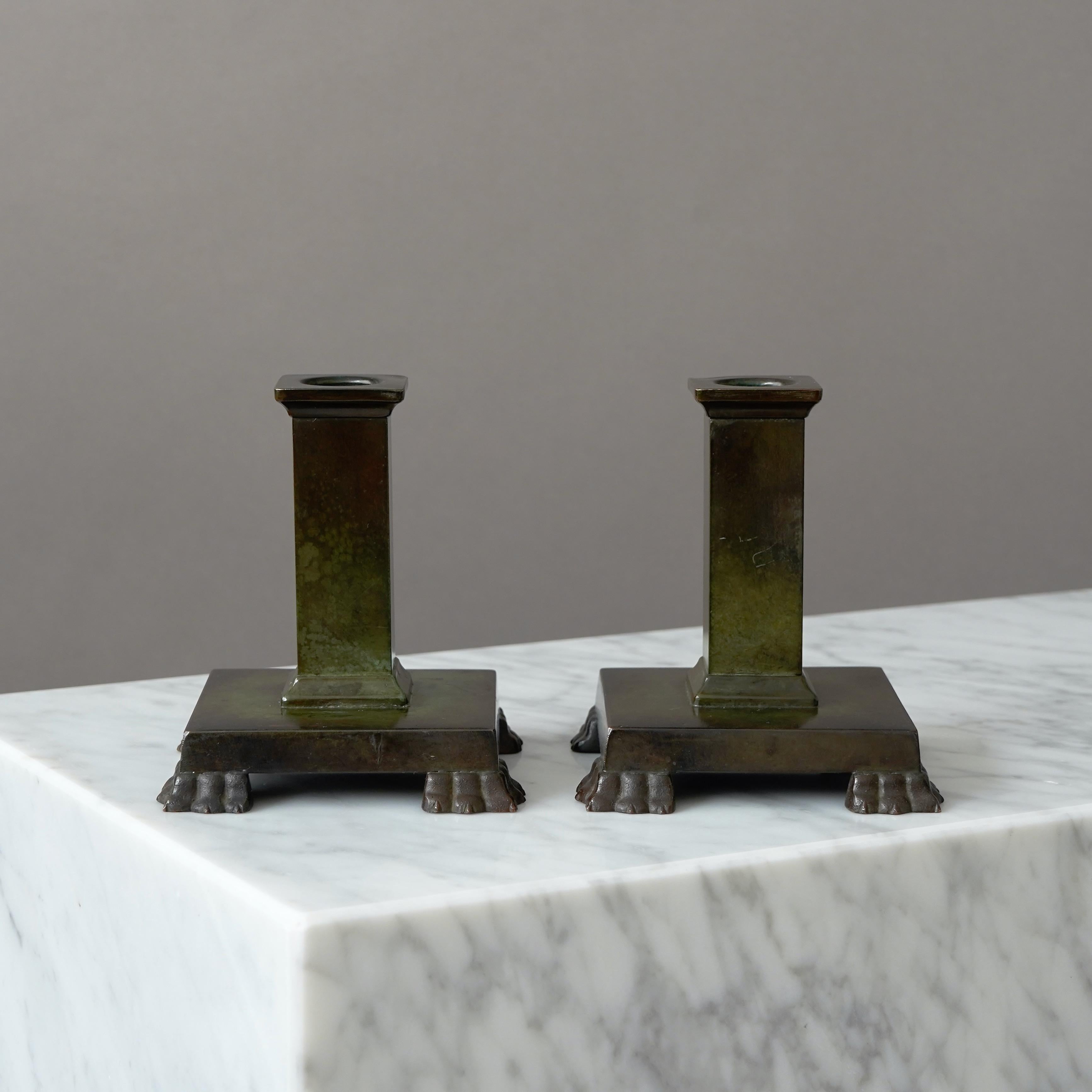 Pair of Bronze Art Deco Candlesticks by GAB Guldsmedsaktiebolaget, Sweden, 1930s 5