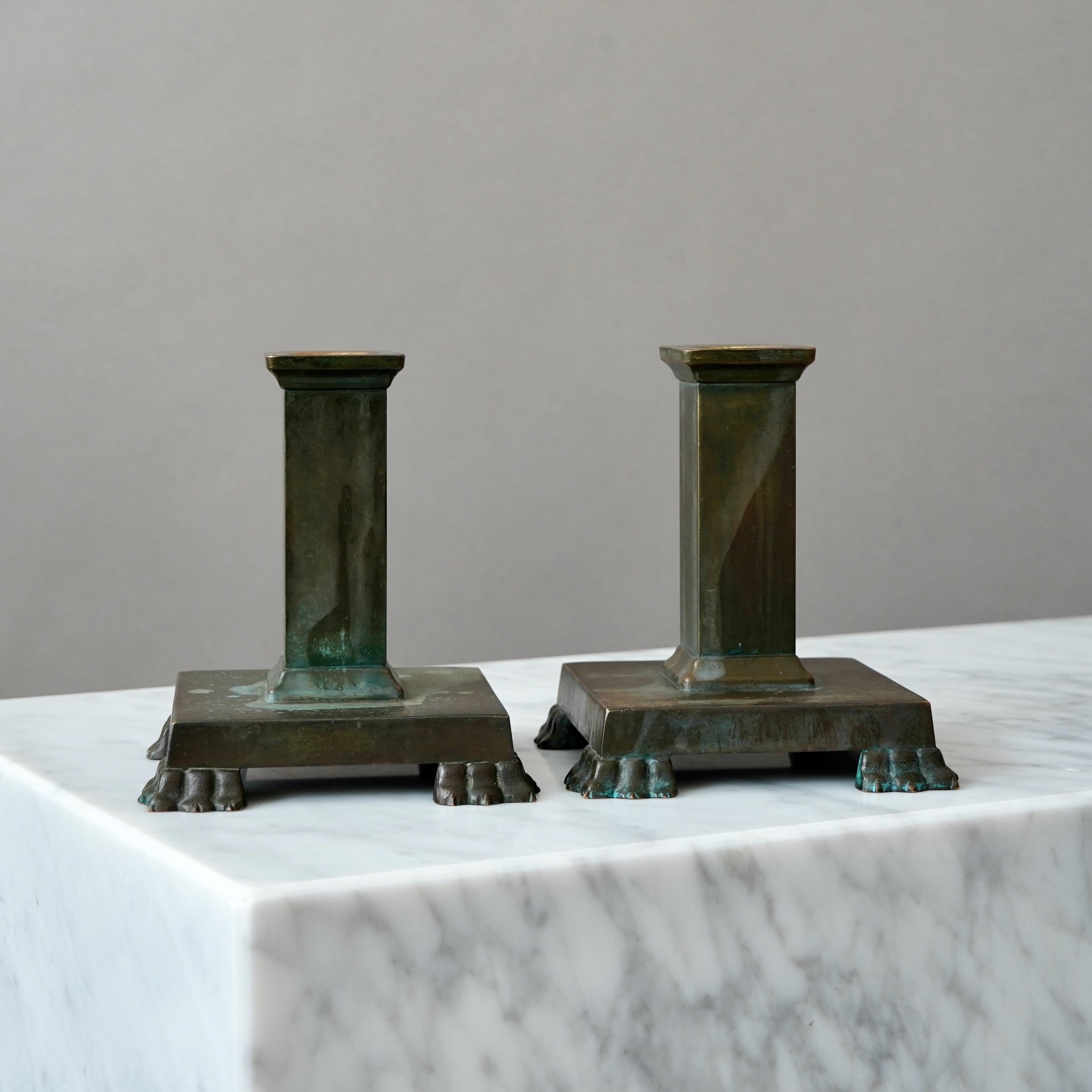 Coppia di candelieri Art Deco in bronzo di GAB Guldsmedsaktiebolaget, Svezia, anni '30 in vendita 4